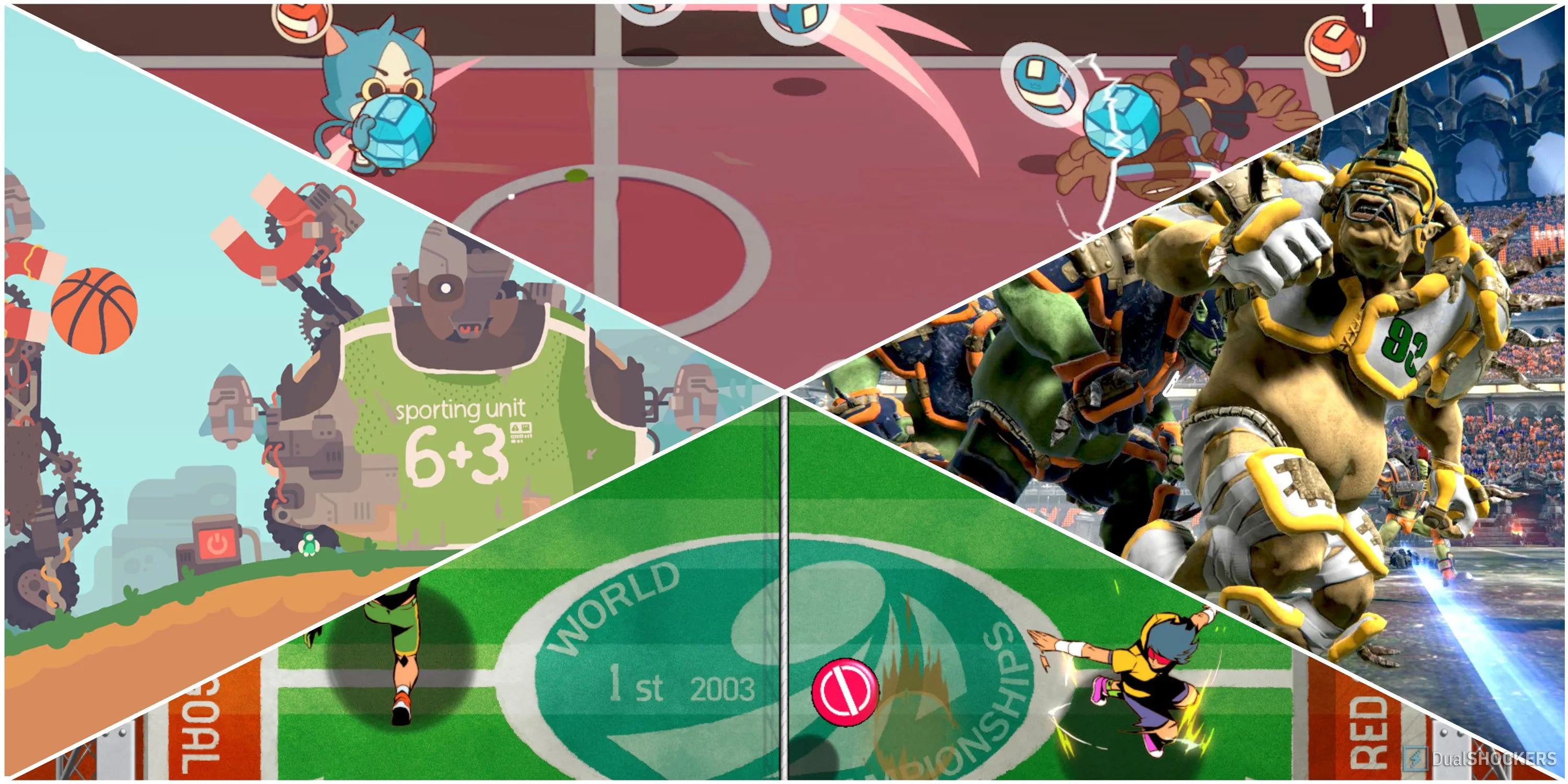 Bộ sưu tập hình ảnh các game thể thao indie như Dodgeball Academia, Mutant Football League, Windjammers 2 và Regular Human Basketball