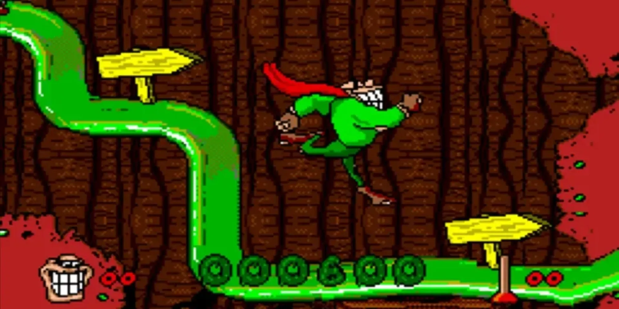 Boogerman sử dụng kỹ năng đặc trưng trong game Boogerman: A Pick and Flick Adventure