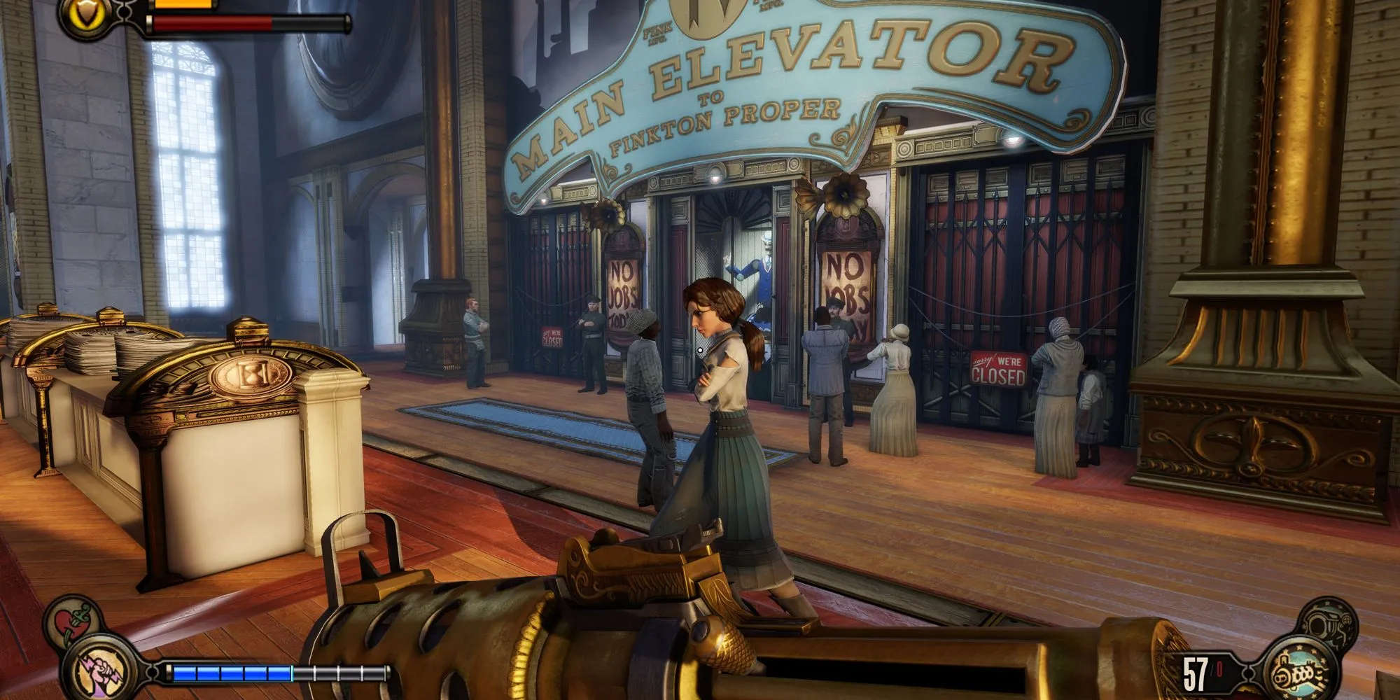 Booker và Elizabeth trong thang máy ở DLC Burial at Sea của BioShock Infinite