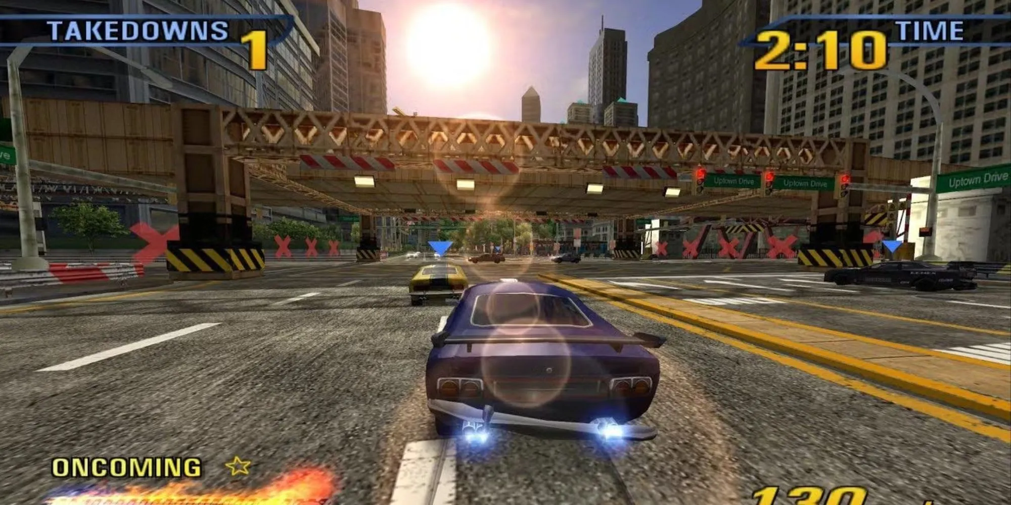 Burnout 3 Takedown với cảnh xe đua đang thực hiện cú takedown ngoạn mục