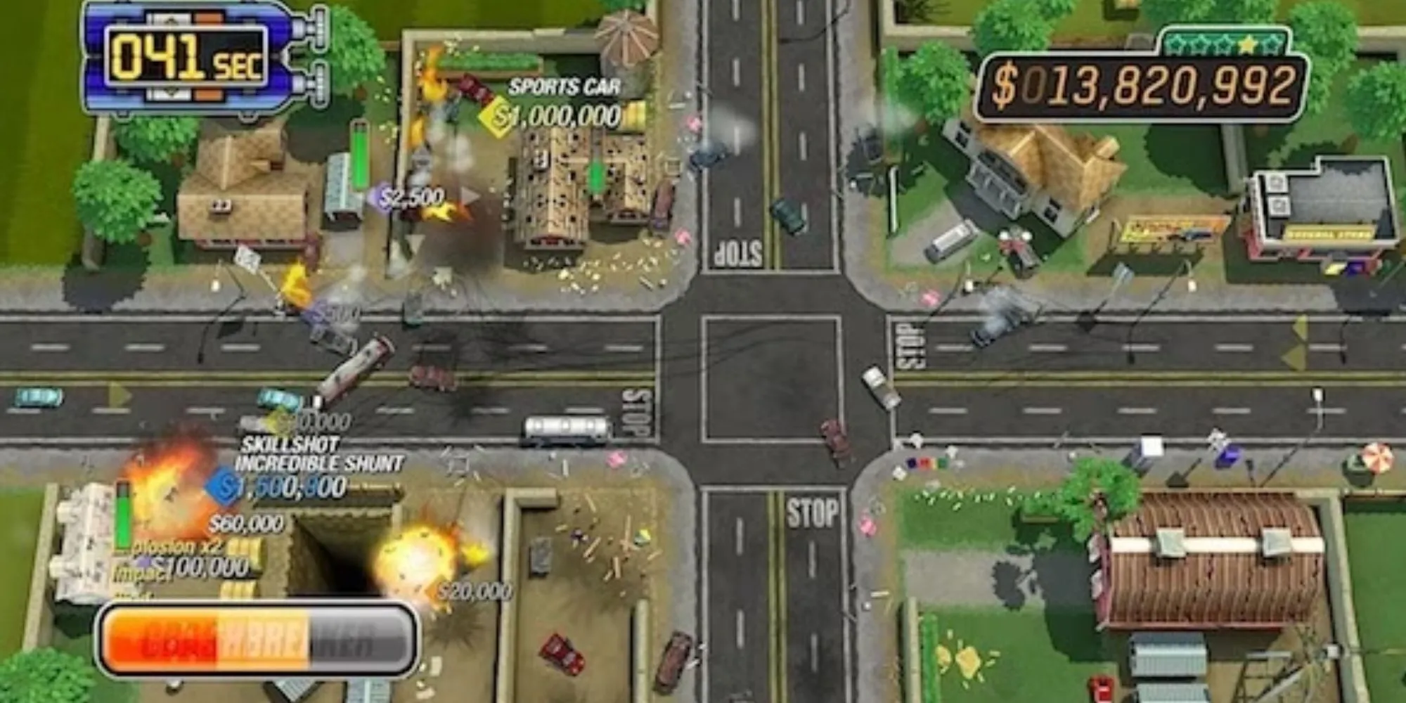 Burnout Crash! với góc nhìn từ trên xuống và lối chơi tập trung vào chế độ Crash