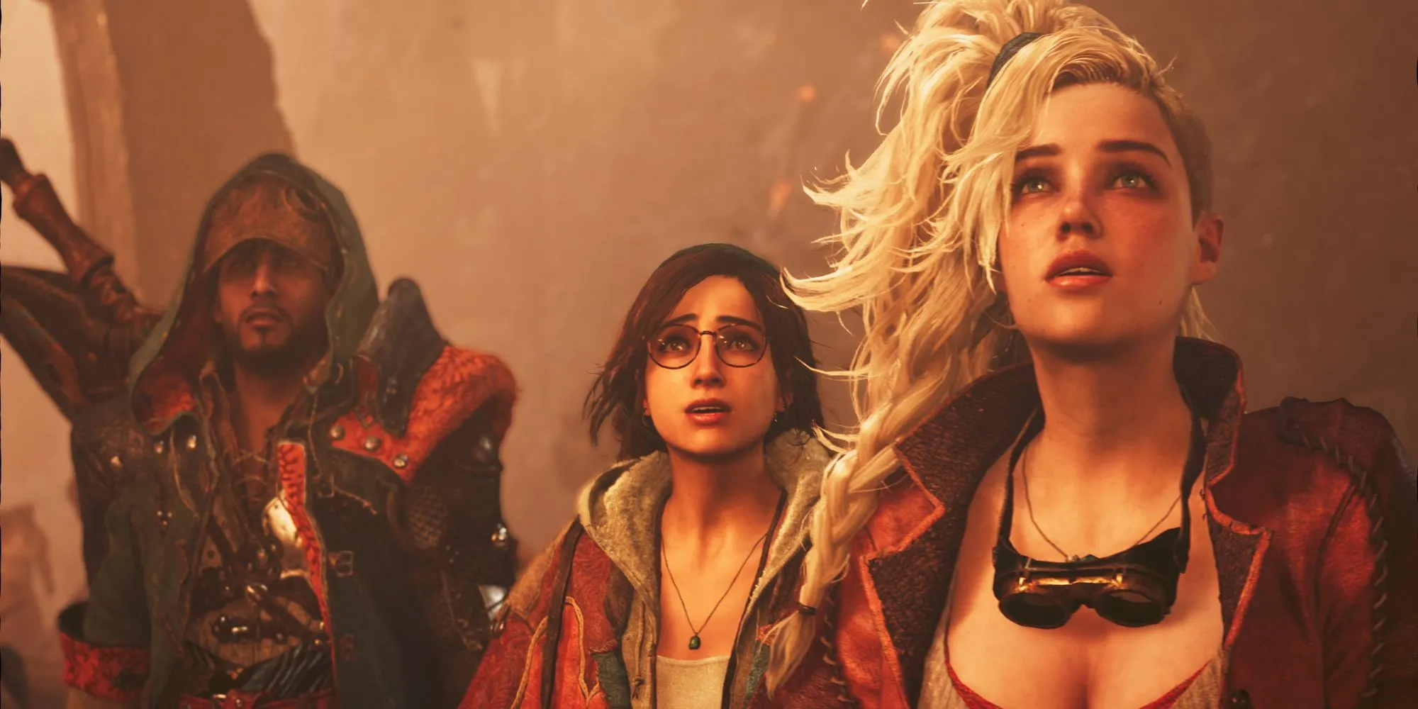 Các nhân vật trong Monster Hunter Wilds với biểu cảm lo lắng và quan ngại