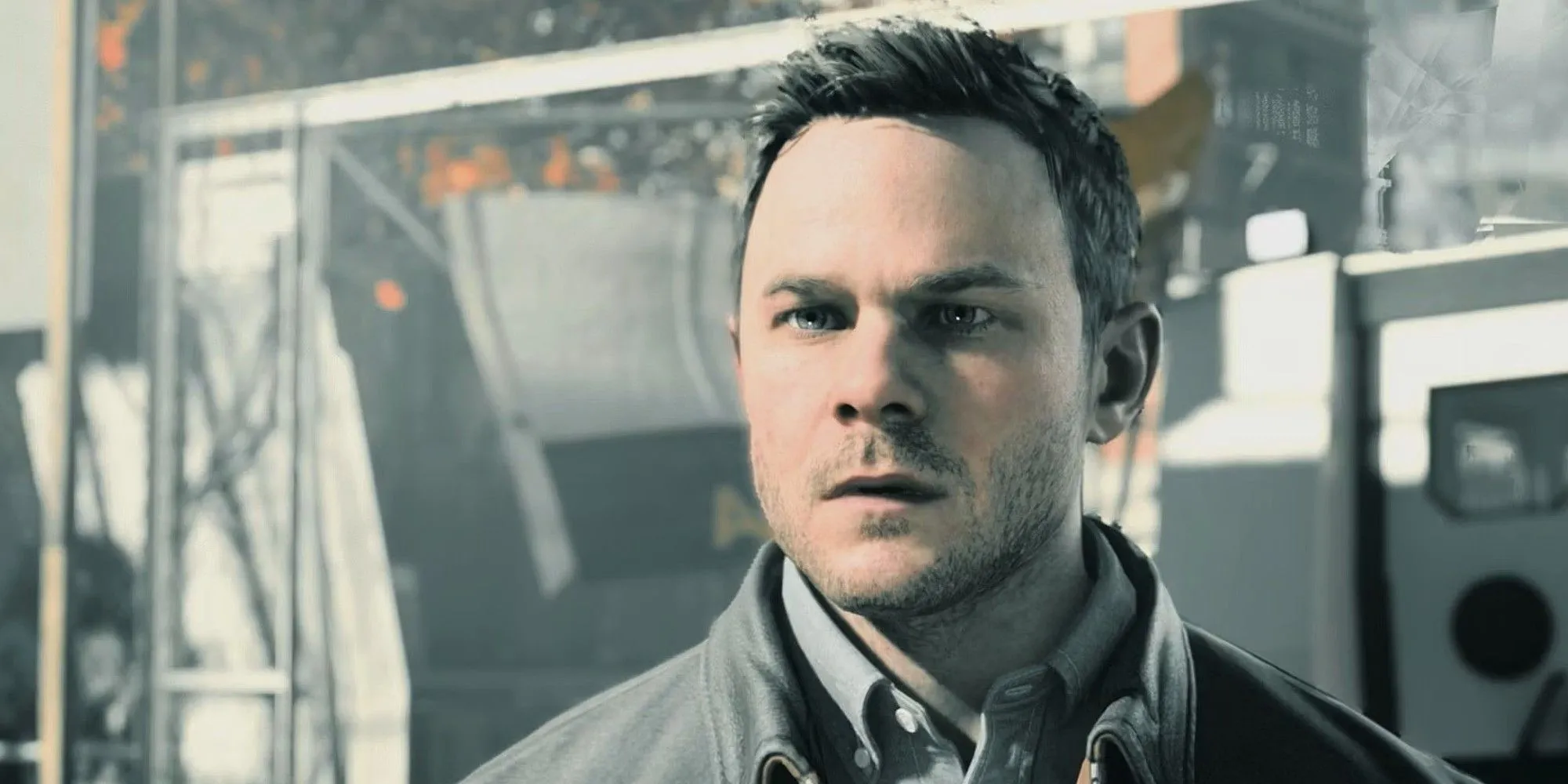 Cận cảnh Jack Joyce, nhân vật chính trong Quantum Break, do Shawn Ashmore thủ vai, với hiệu ứng thời gian đặc trưng