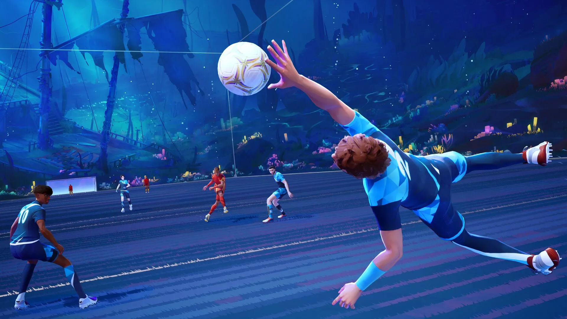 Cảnh bóng đá đầy hành động trong game Rematch