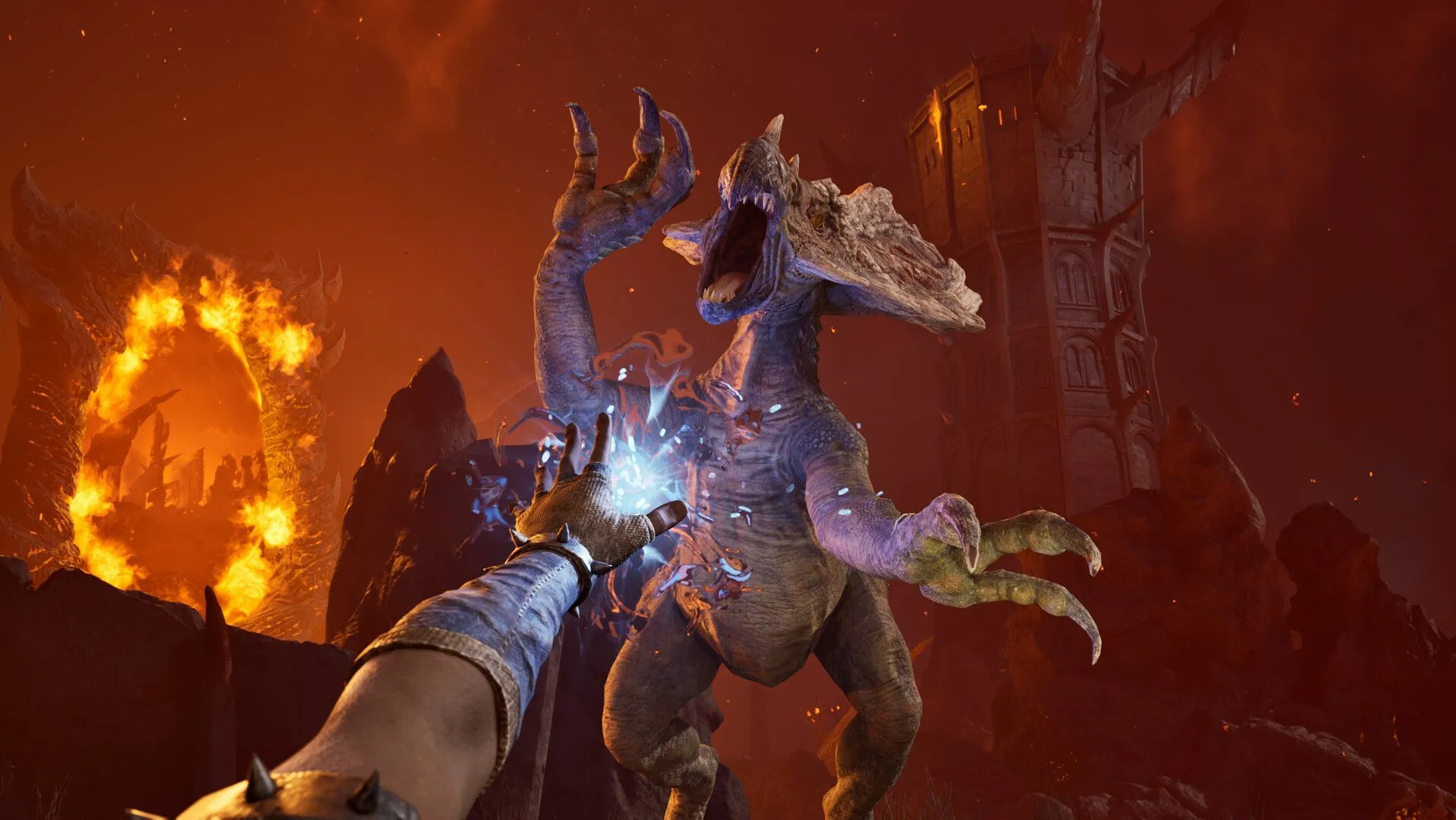 Cảnh chiến đấu tại Cổng Oblivion trong nhiệm vụ giải cứu Kvatch ở Oblivion Remastered
