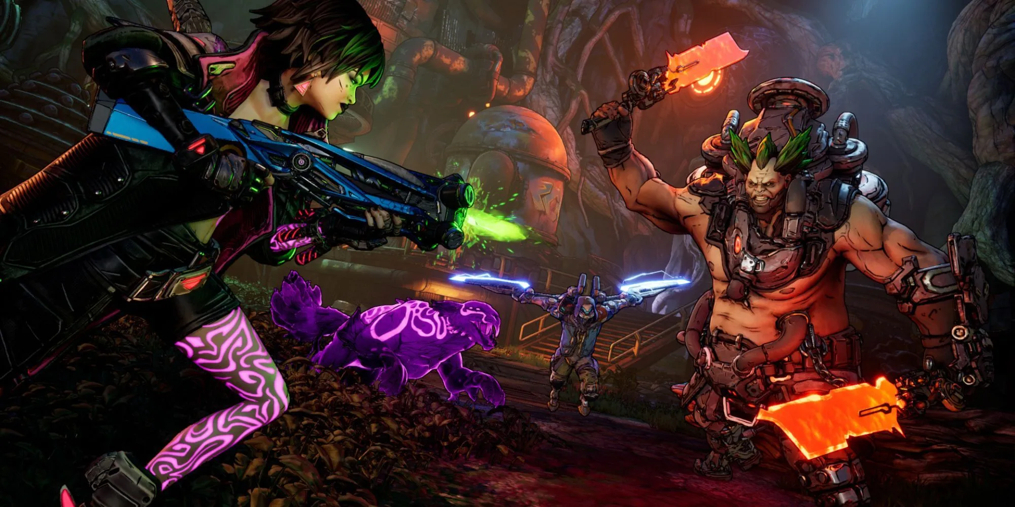Cảnh chiến đấu trong Borderlands 4 với nhân vật Vex và Rafa