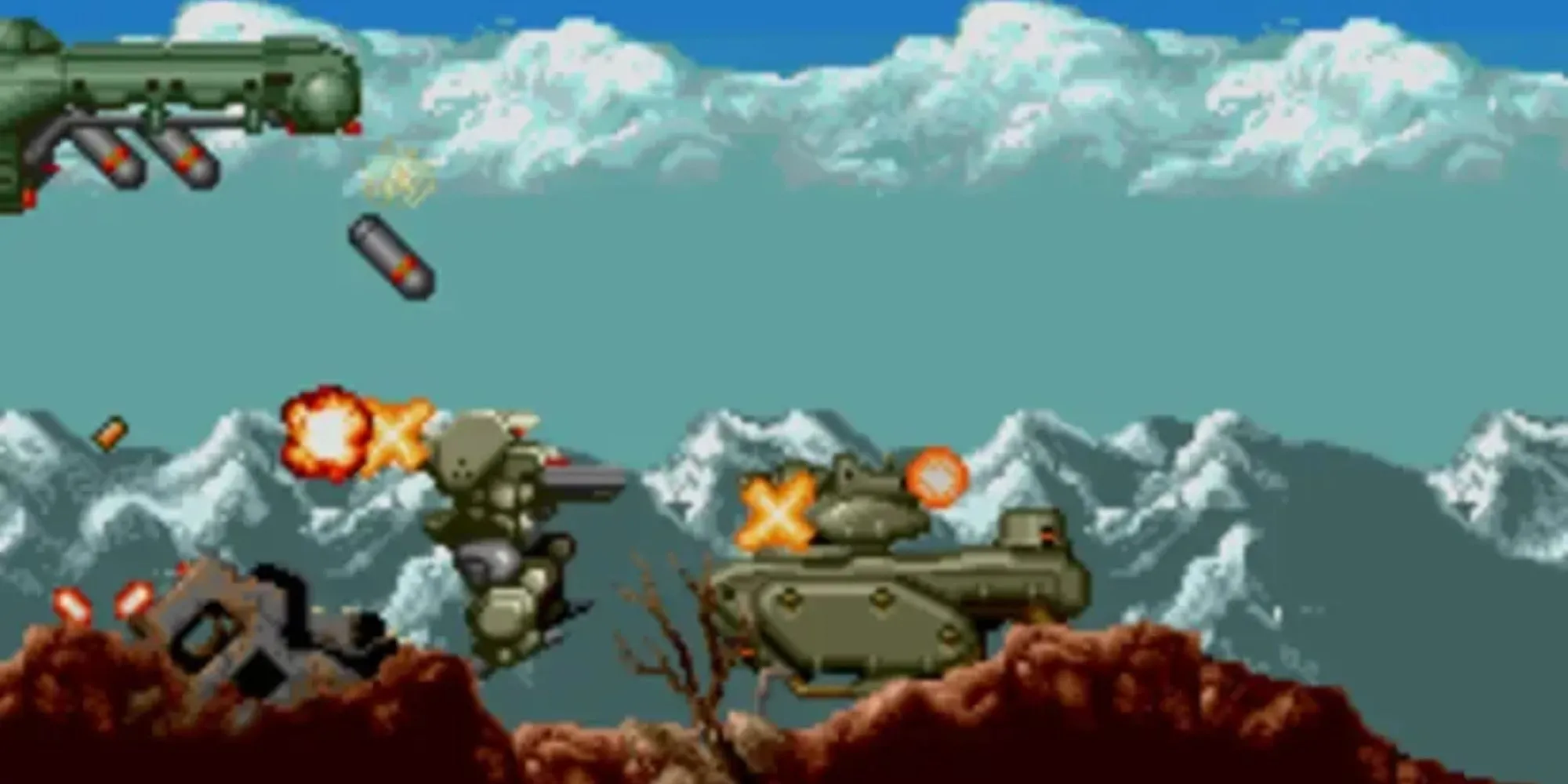 Cảnh hành động kịch tính trong game Cybernator trên SNES
