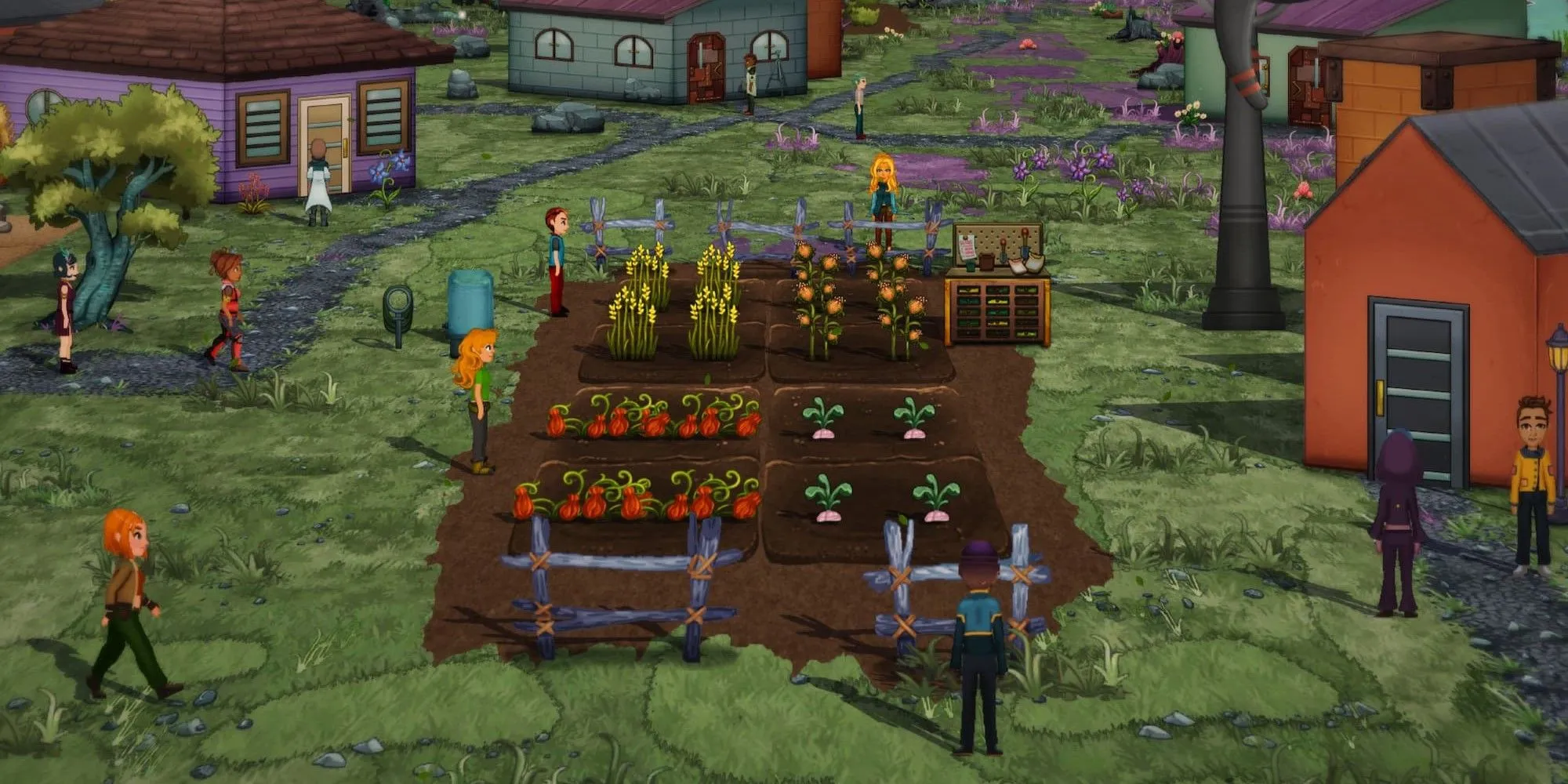 Cảnh nông trại trên hành tinh lạ trong game Verdant Skies