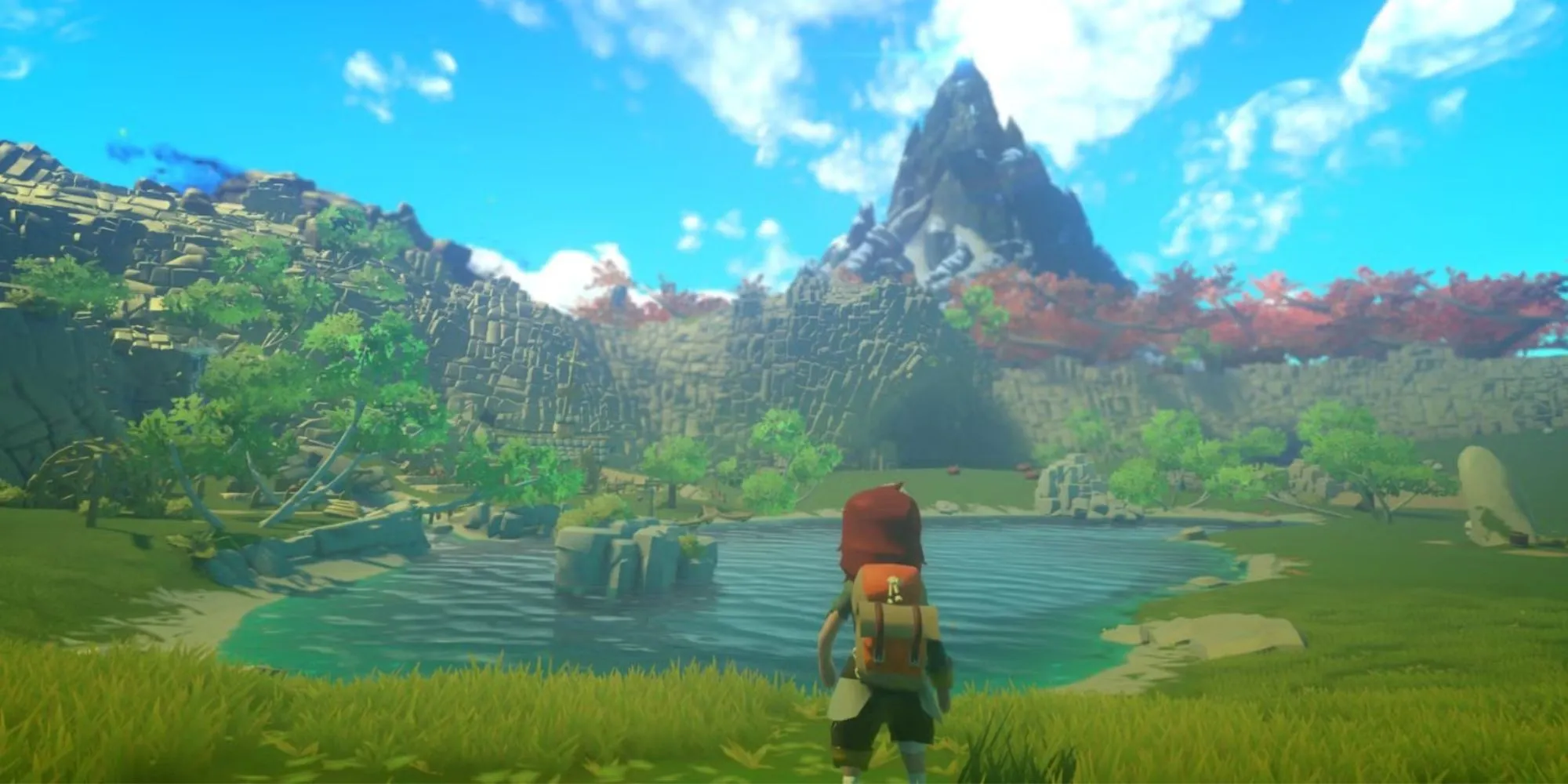 Cảnh quan hùng vĩ lúc hoàng hôn trong game Yonder: The Cloud Catcher Chronicles