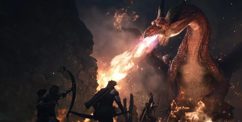 Cảnh rồng phun lửa hoành tráng trong Dragon's Dogma 2, mượt mà hơn trên PS5 Pro