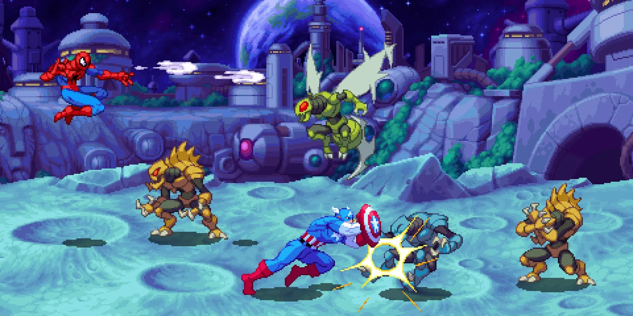 Captain America và Spider-Man cùng chiến đấu trong chế độ co-op của Marvel Cosmic Invasion