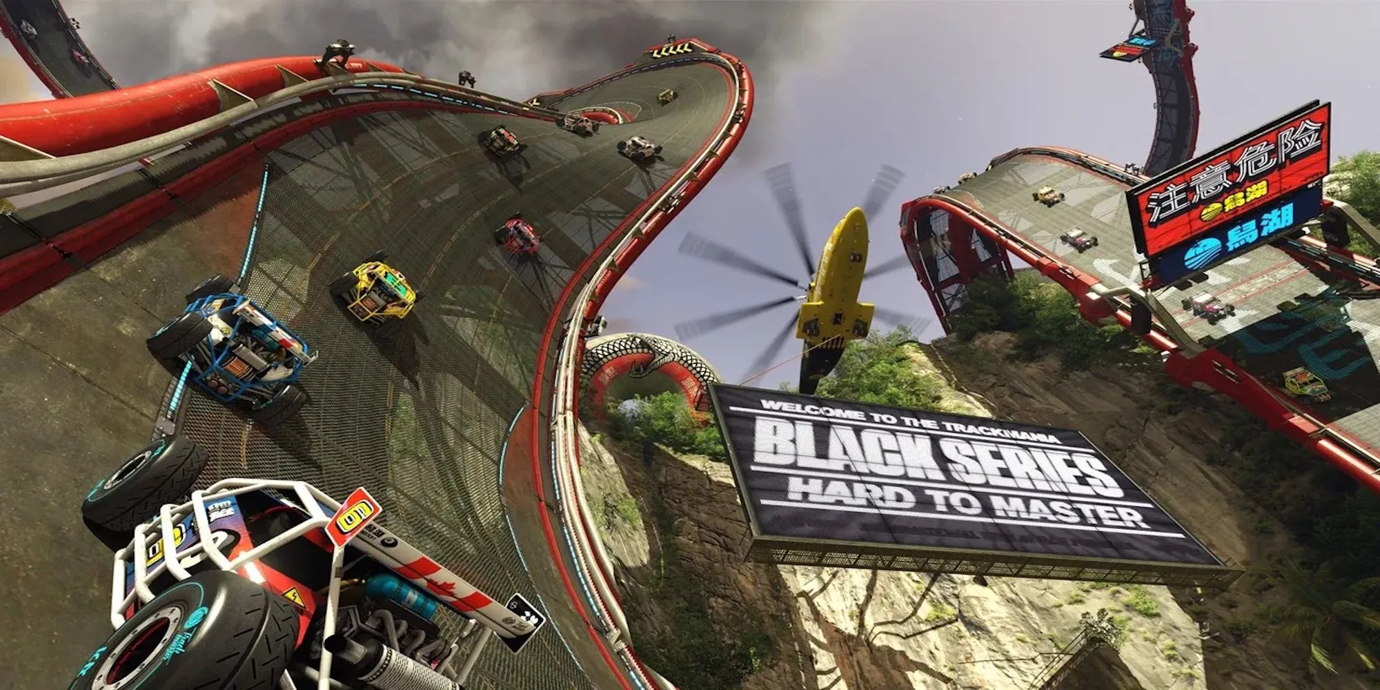 Chiếc xe đua lao vun vút trên đường đua ảo diệu trong Trackmania Turbo, tựa game co-op độc đáo