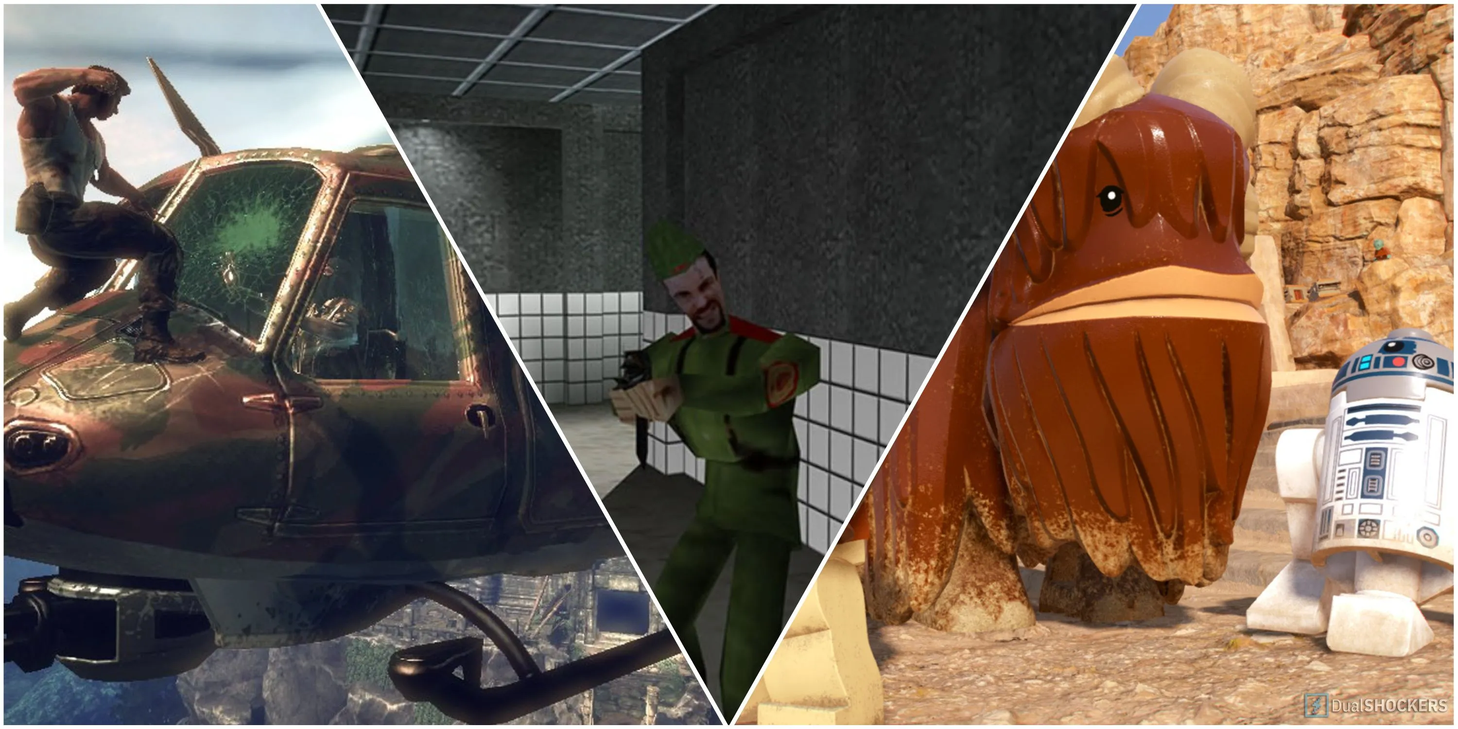 collage ảnh bìa game chuyển thể phim (Wolverine, GoldenEye 007, Lego Star Wars)