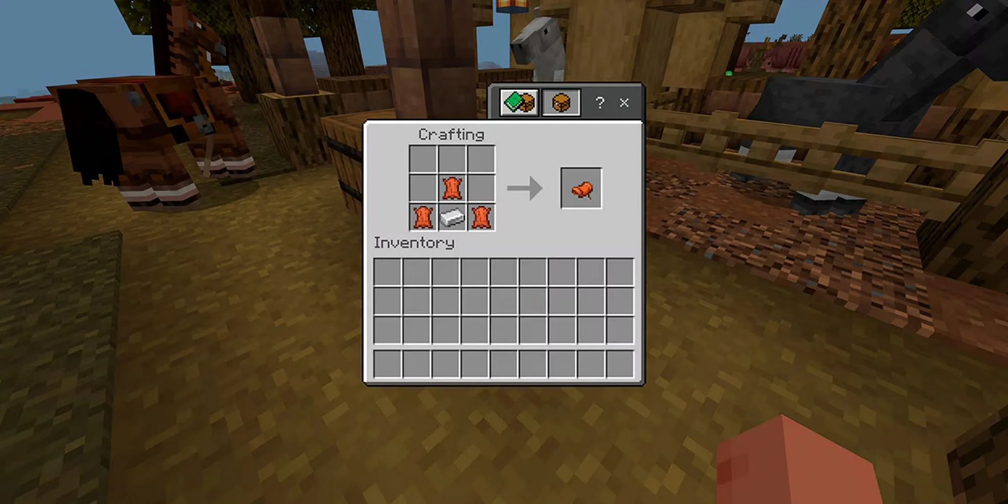 Công thức chế tạo yên ngựa trong Minecraft với 3 Da và 1 Quặng Sắt