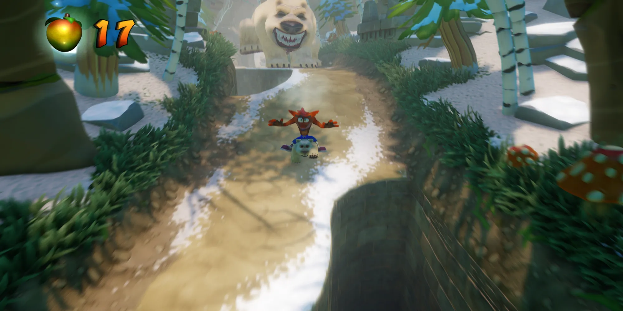 Crash bị gấu khổng lồ rượt đuổi trong màn Unbearable của Crash Bandicoot 2