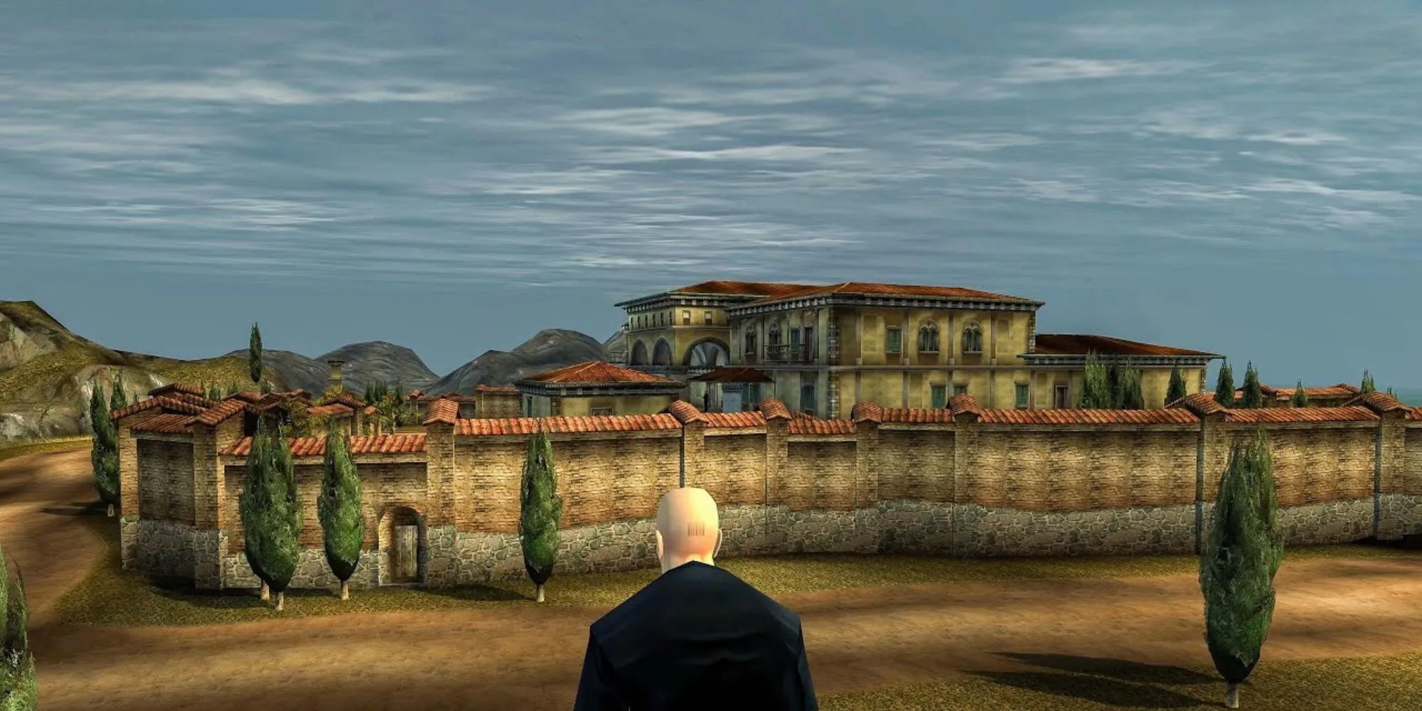 Đặc vụ 47 trong game Hitman 2 Silent Assassin với đồ họa và biểu cảm nhân vật còn hạn chế trên PS2.