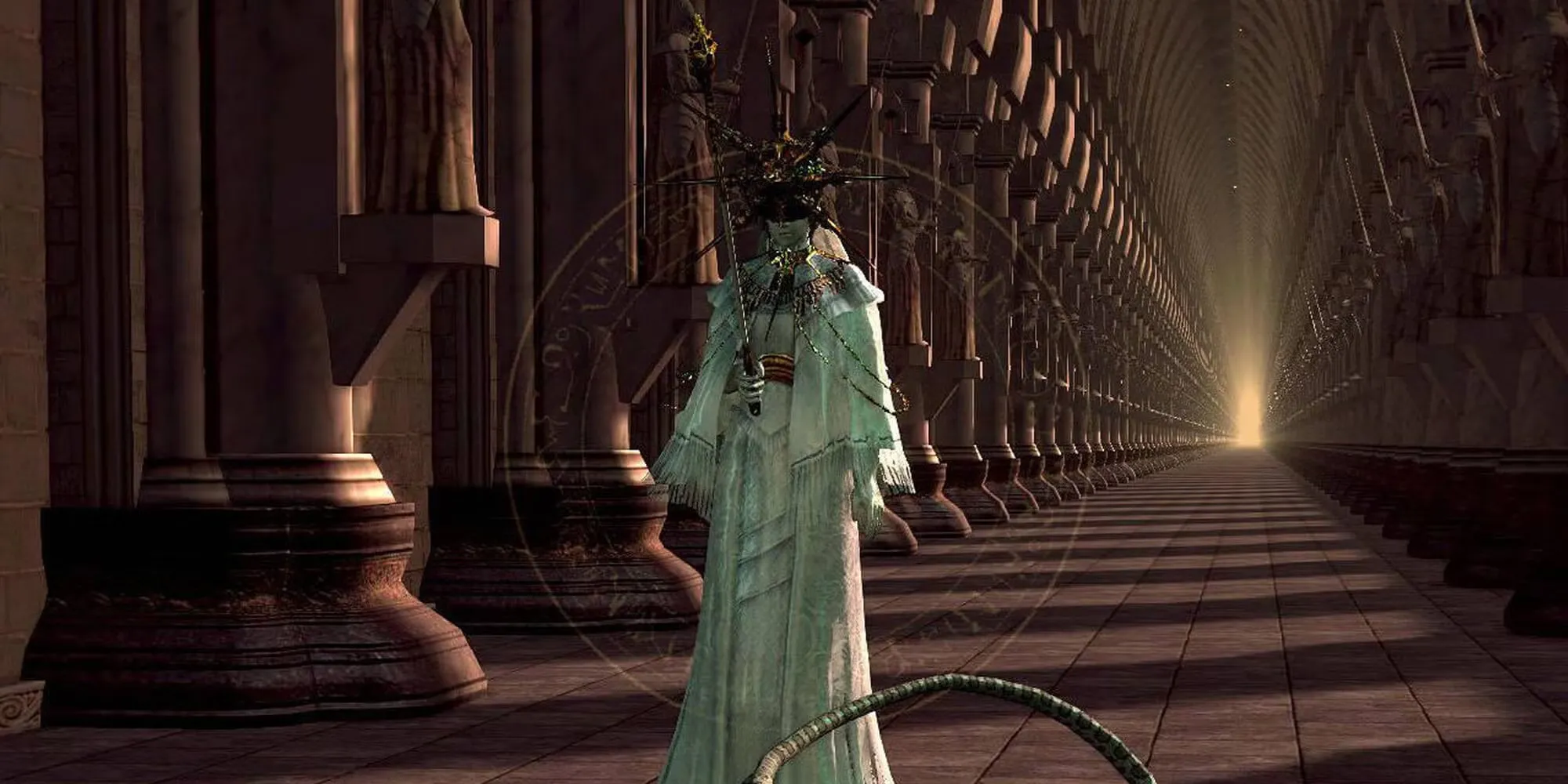 Dark Sun Gwyndolin từ Dark Souls với chiếc mặt nạ bí ẩn và quyền năng phép thuật hắc ám