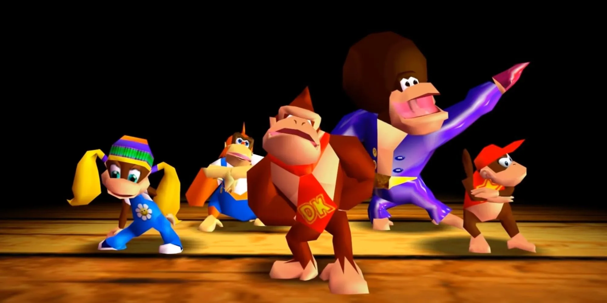 Donkey Kong and his gang performing a rap song