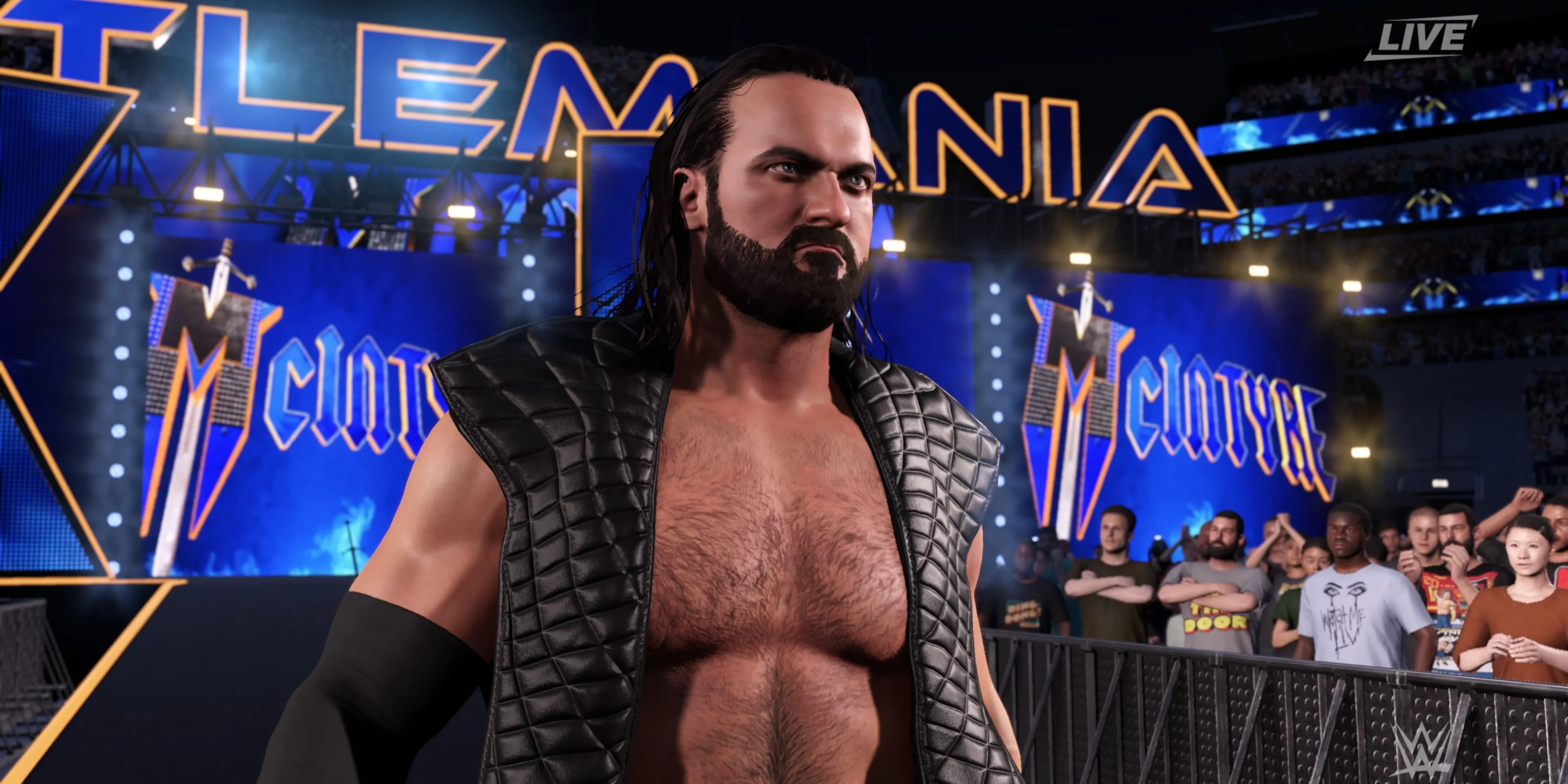 Drew McIntyre oai phong bước ra sân khấu trong WWE 2K25