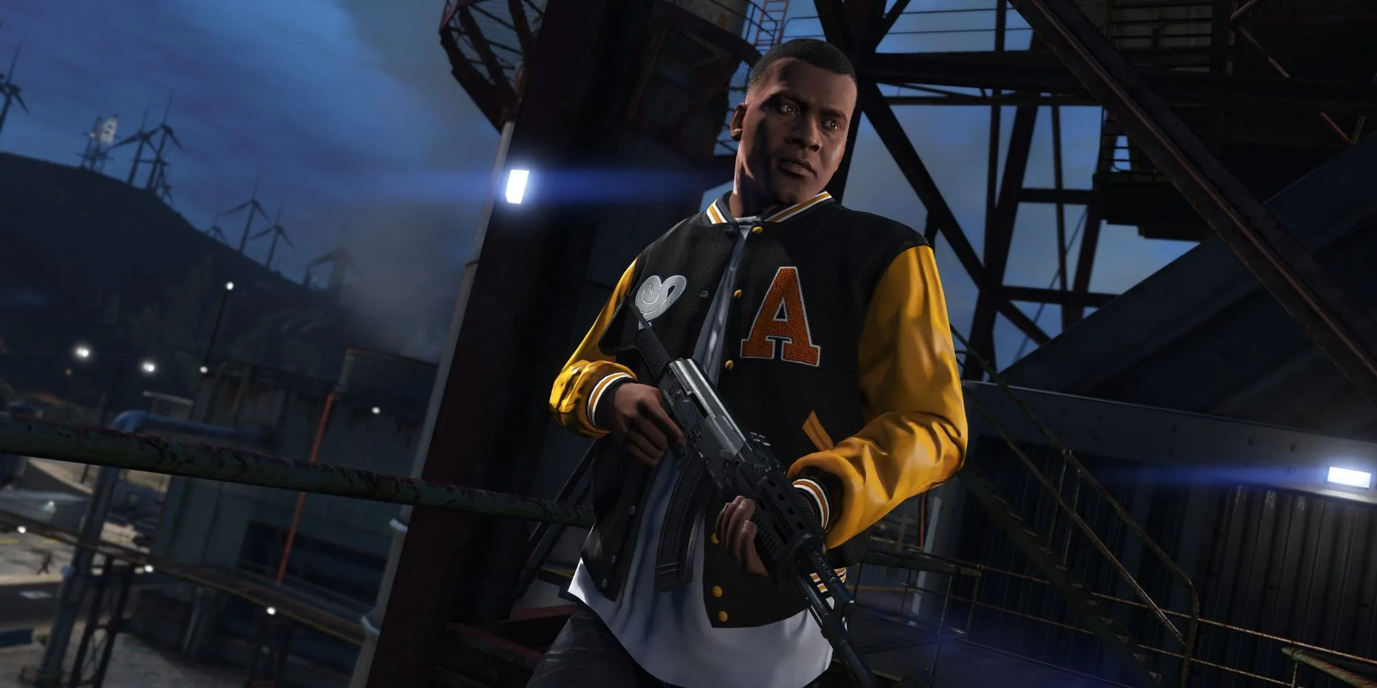 Franklin Clinton cầm vũ khí trong game Grand Theft Auto V