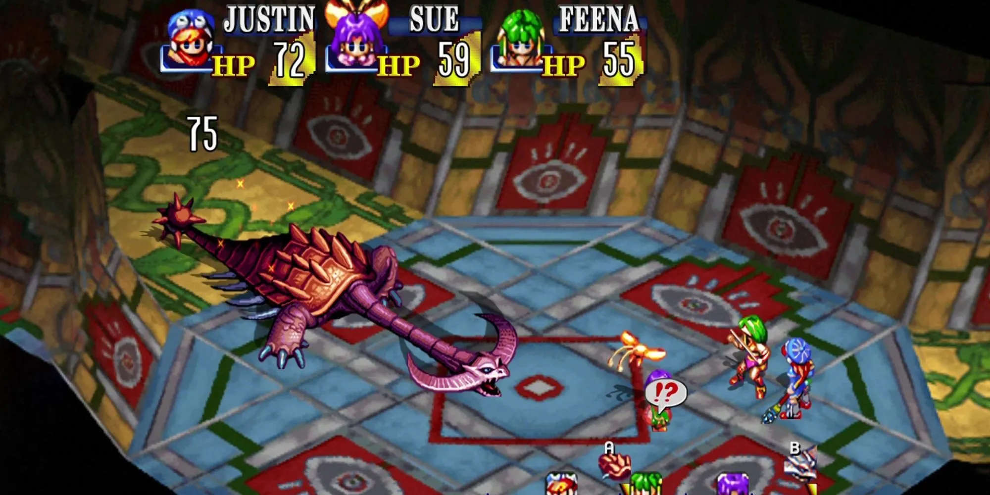 Gameplay Grandia trên PS1 với hệ thống chiến đấu theo timeline độc đáo