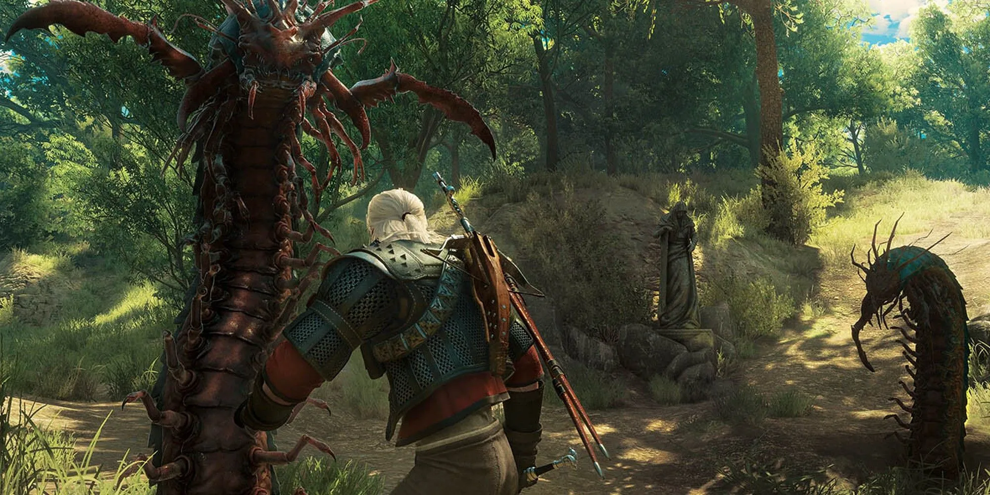 Geralt xứ Rivia chiến đấu với quái vật, một hình ảnh quen thuộc trong series The Witcher