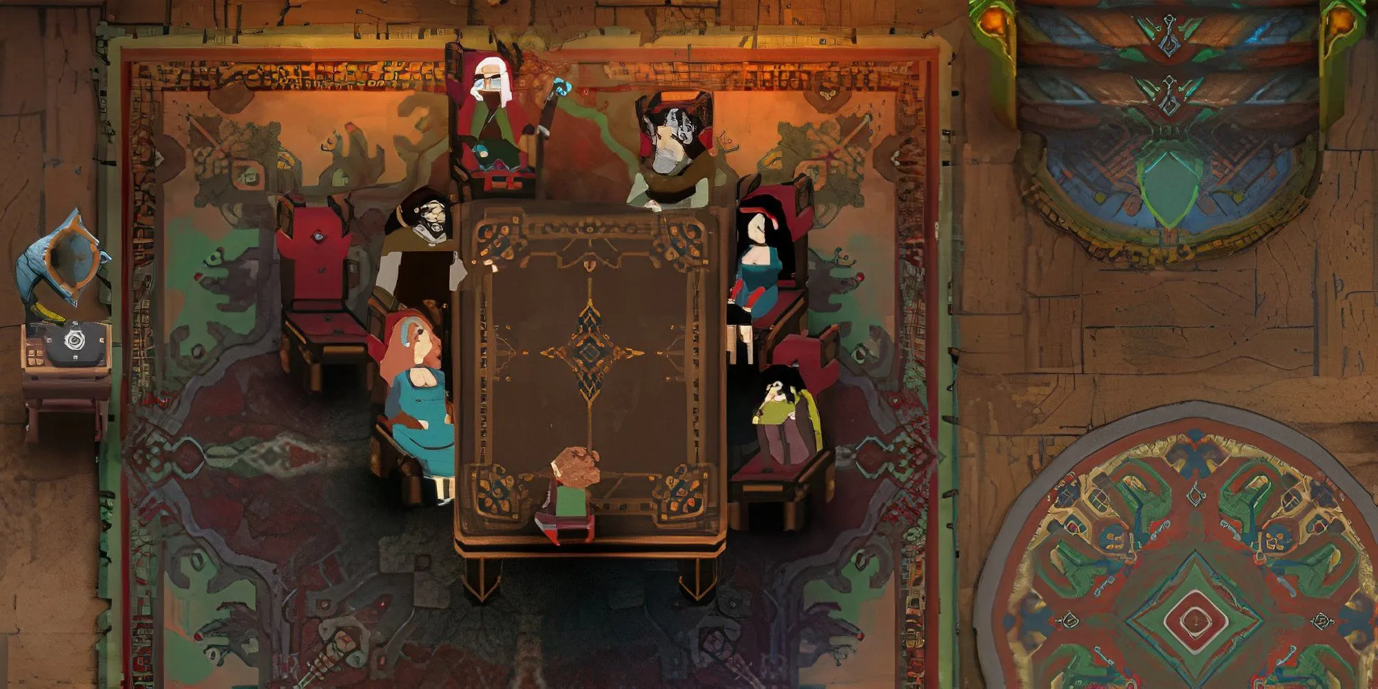 Gia đình Bergsons trong Children of Morta quây quần bên bàn ăn