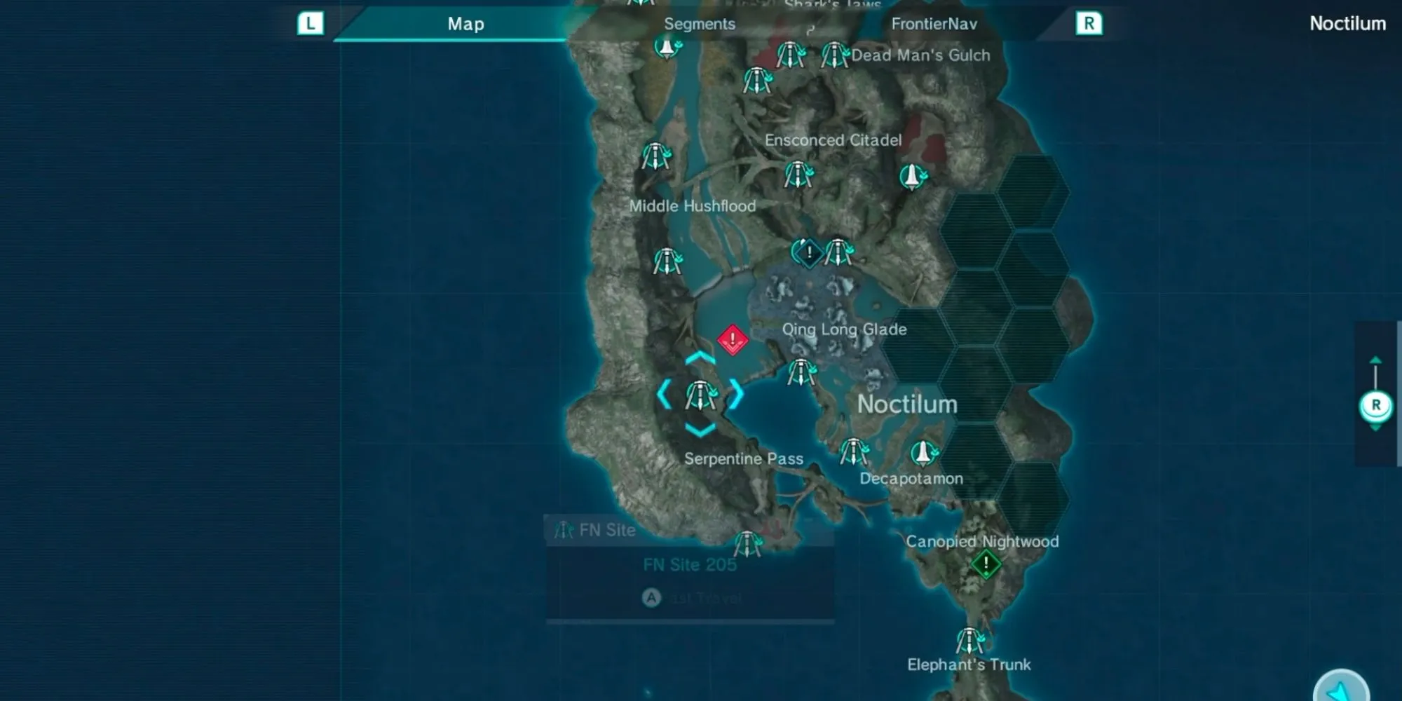 Giao diện bản đồ chi tiết của hành tinh Mira trong Xenoblade Chronicles X, hỗ trợ người chơi định vị và khám phá