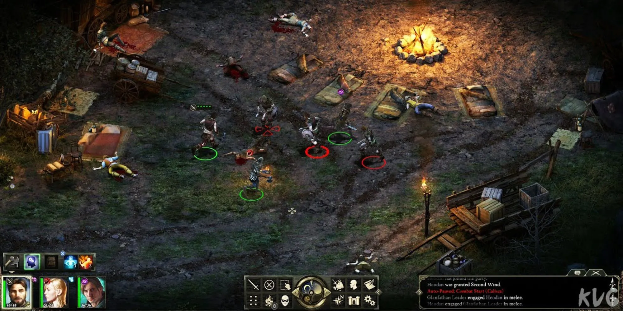 Giao diện chiến đấu isometric đặc trưng của Pillars of Eternity với các hiệu ứng kỹ năng.