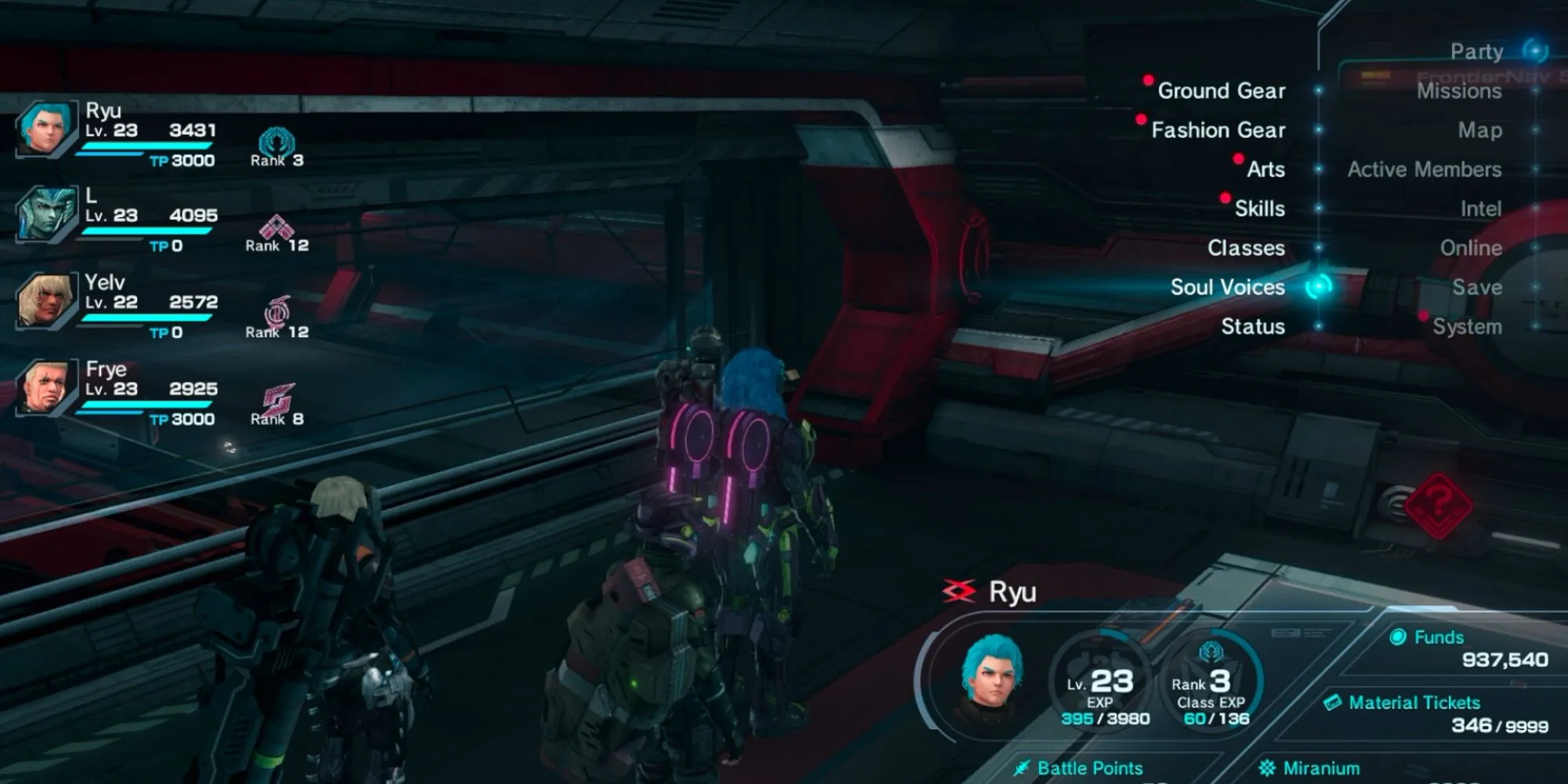 Giao diện menu chọn Soul Voice trong game Xenoblade Chronicles X với các tùy chọn và thông số chi tiết