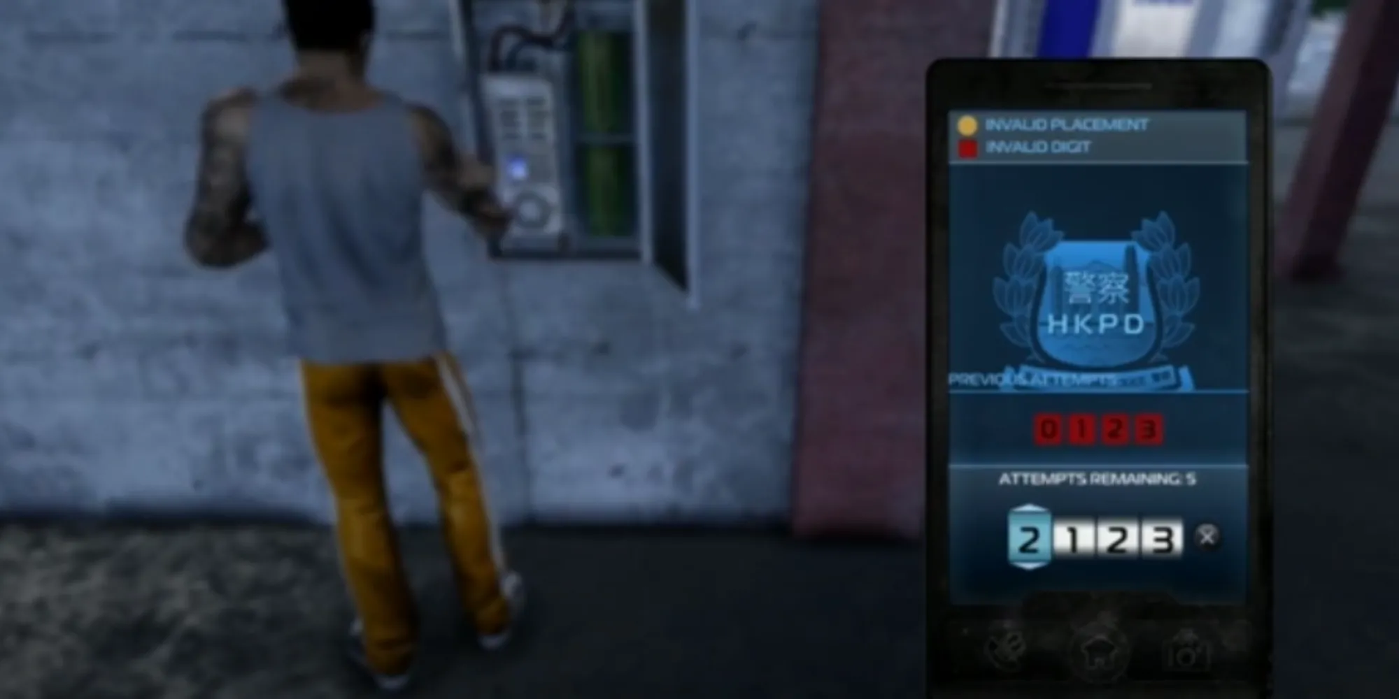Giao diện mini-game hacking số trong Sleeping Dogs