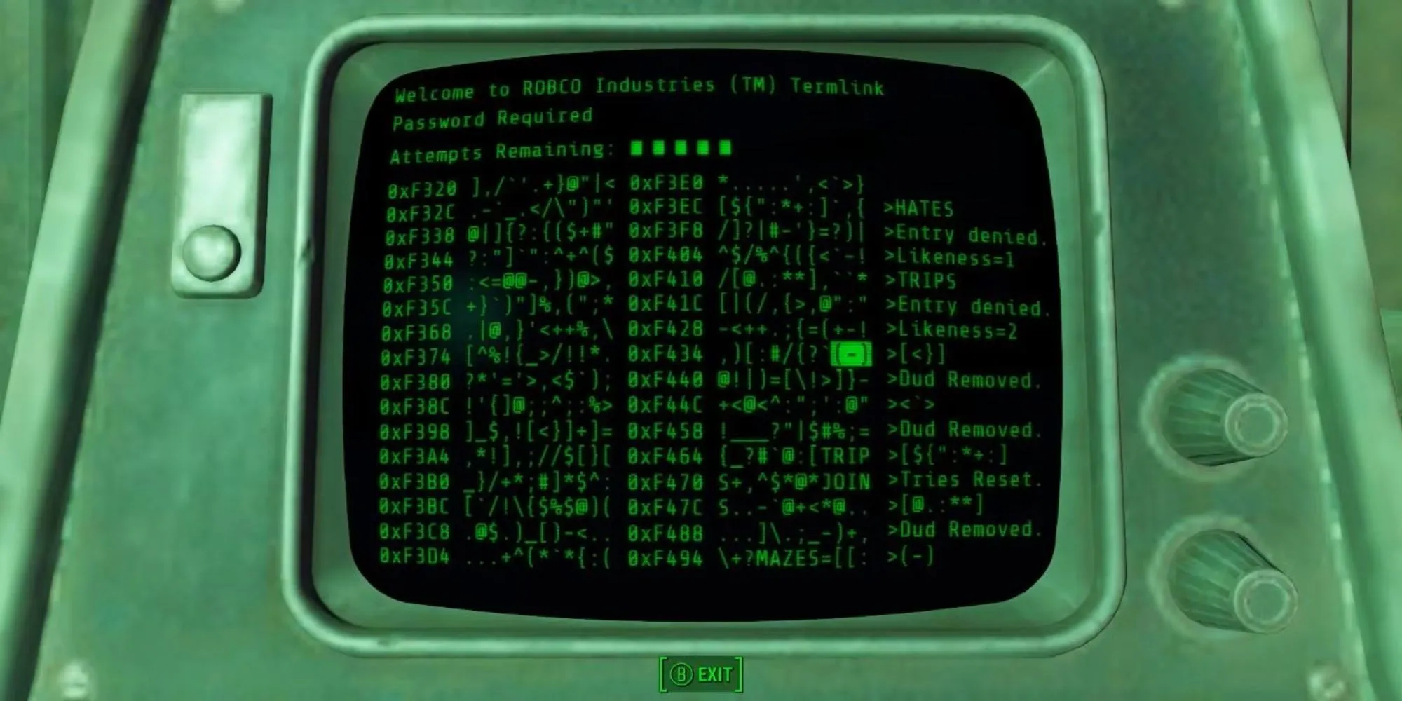 Giao diện terminal hacking với các dòng mã trong Fallout 4