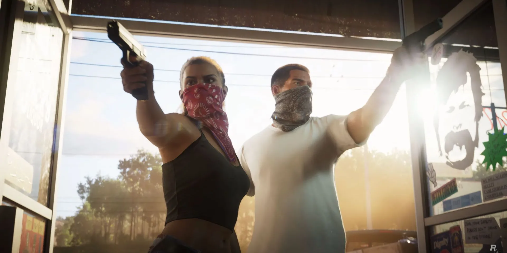 Hai nhân vật chính Lucia và Jason của GTA 6 trong một phân cảnh từ trailer đầu tiên
