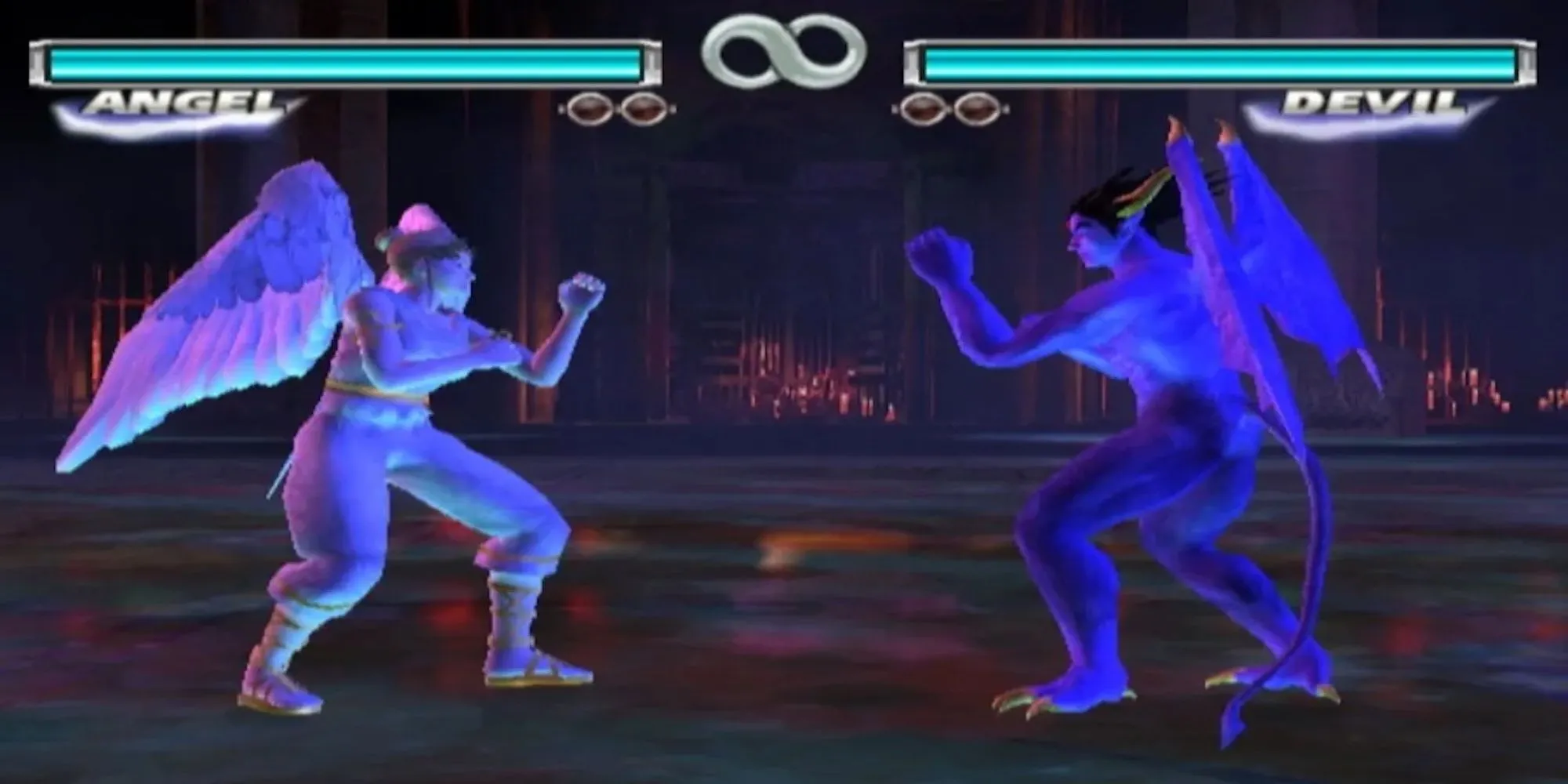 Hai nhân vật Jin Kazama và Kazuya Mishima trong Tekken Tag Tournament PS2 đối đầu