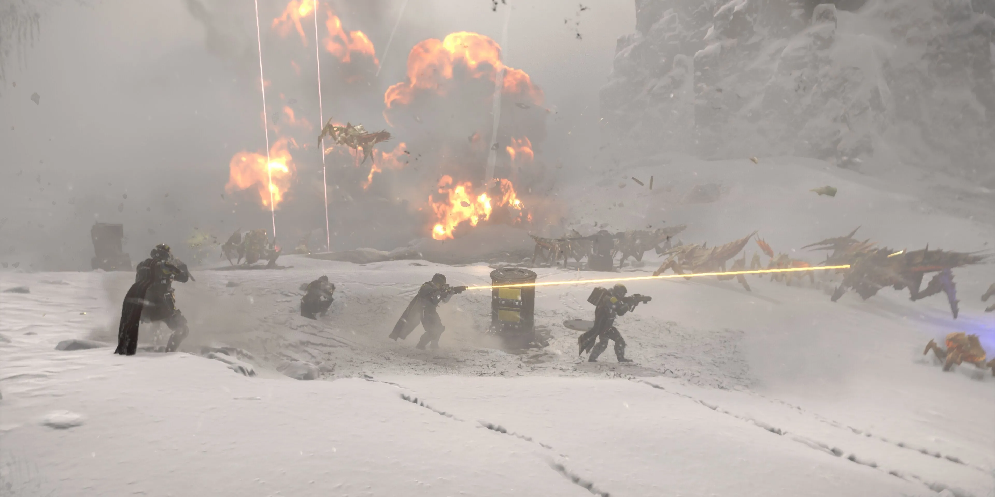 Helldivers trên đồng bằng tuyết trong Helldivers 2
