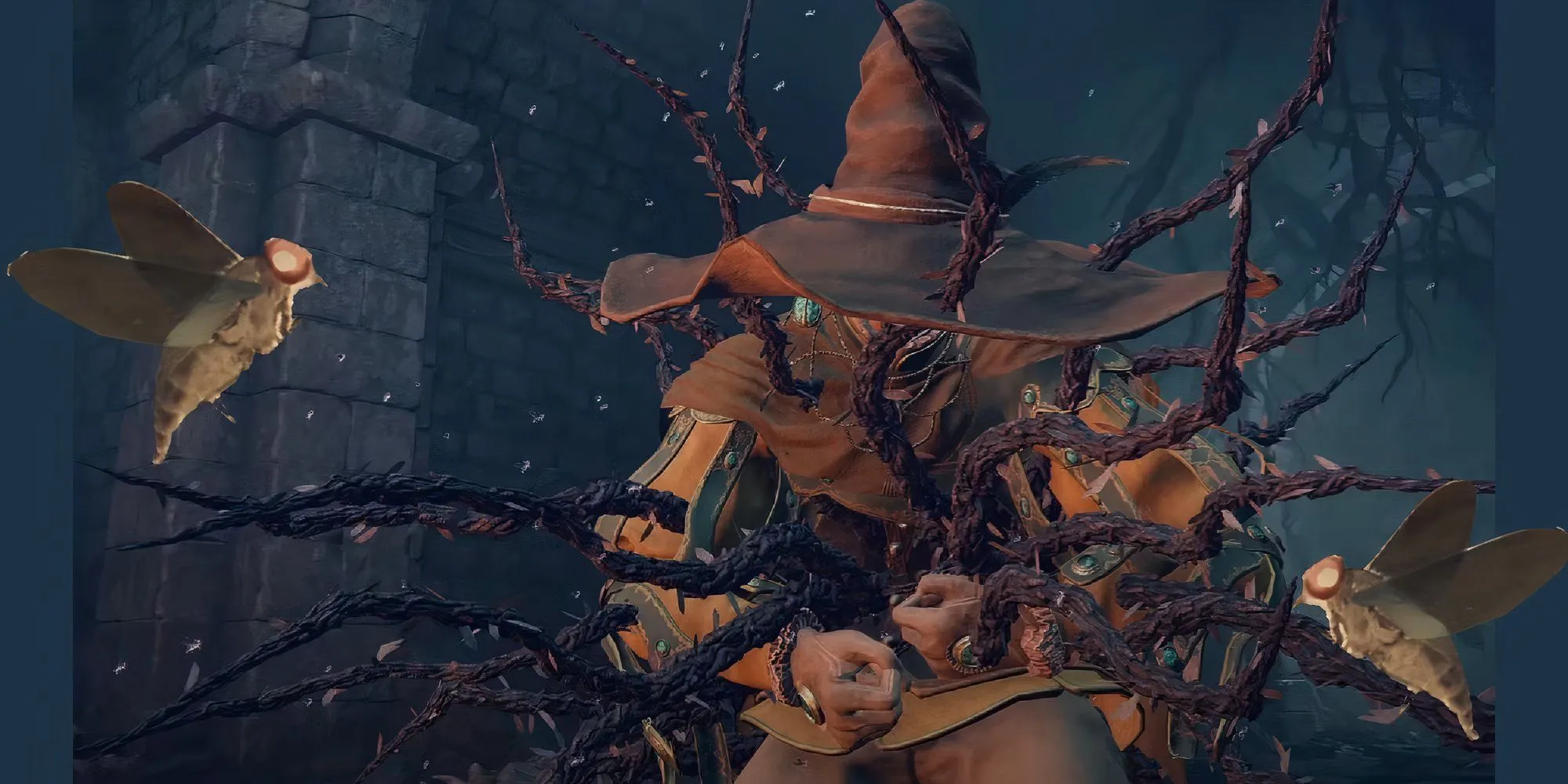 Hiệu ứng Deathblight trong Elden Ring với những chiếc gai tử thần đâm xuyên qua nhân vật.