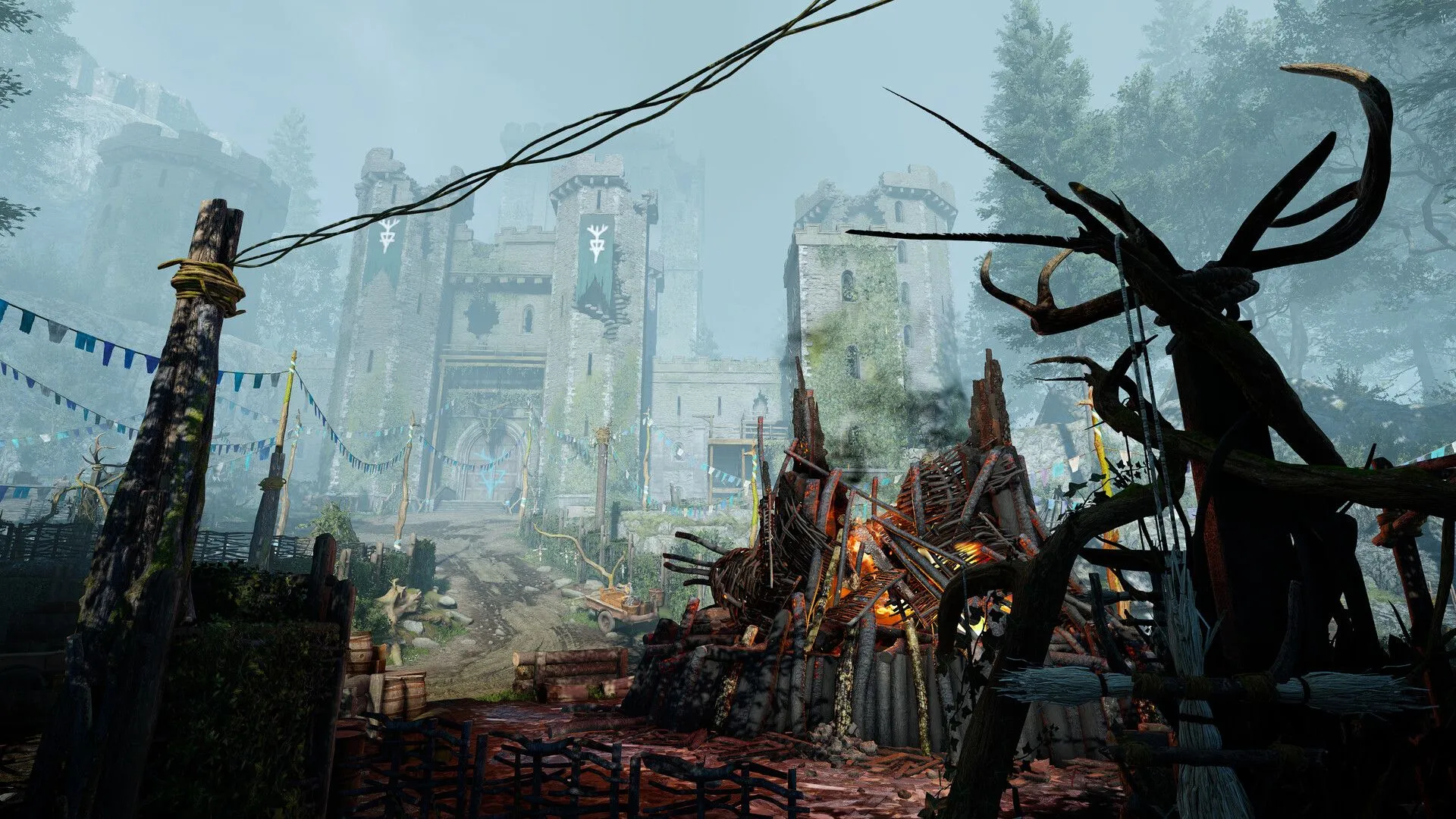 Hình ảnh gameplay Atomfall: Khung cảnh một khu rừng hoặc vùng đất hoang tàn với những cái cây kỳ dị