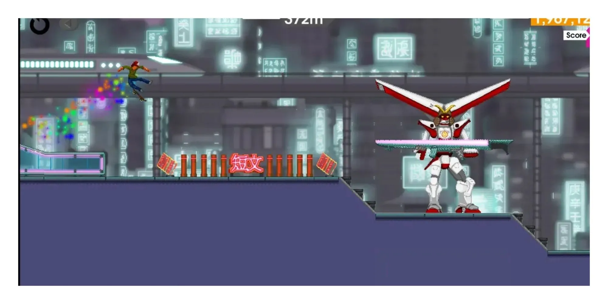 Hình ảnh gameplay game trượt ván OlliOlli với đồ họa pixel art
