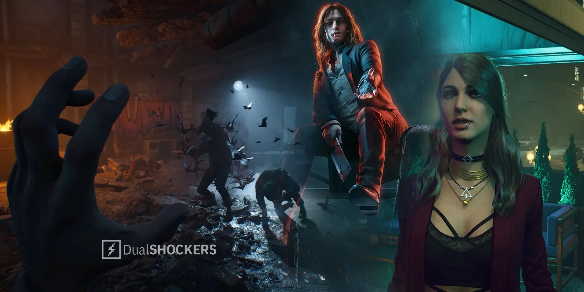 Hình ảnh gameplay và nhân vật trong Vampire The Masquerade: Bloodlines 2 với không khí u ám đặc trưng