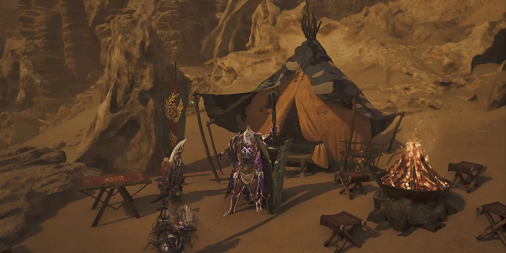 Hình ảnh minh họa trại dã chiến (Pop-up Camp) trong Monster Hunter Wilds
