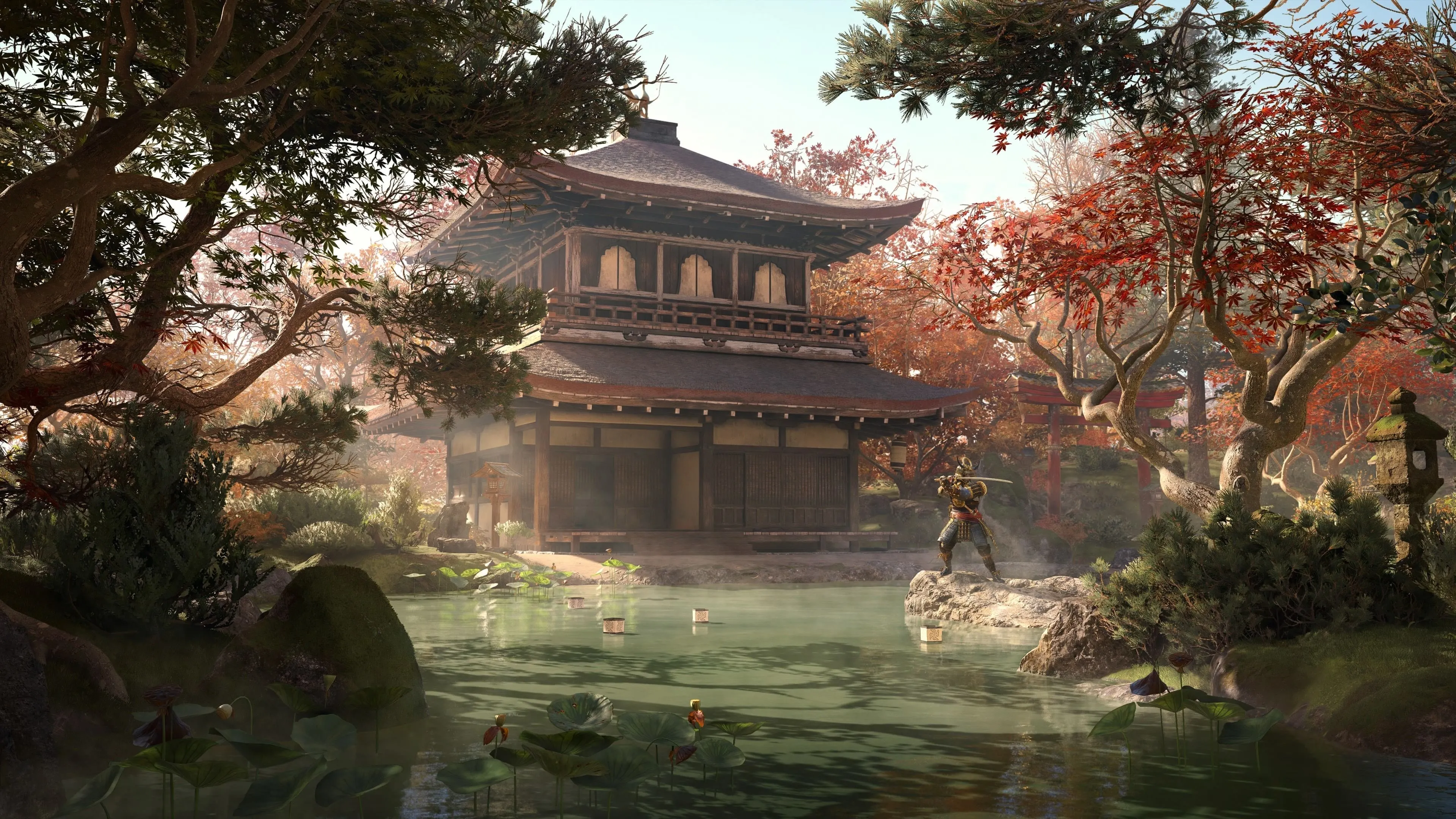 Hình ảnh một ngôi chùa cổ kính trong Assassin's Creed Shadows, một trong những thương hiệu chủ lực của Ubisoft