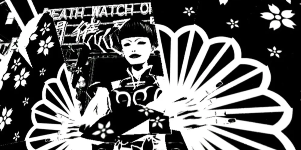 Hình ảnh phong cách đồ họa đen trắng với điểm nhấn màu đỏ trong game MadWorld