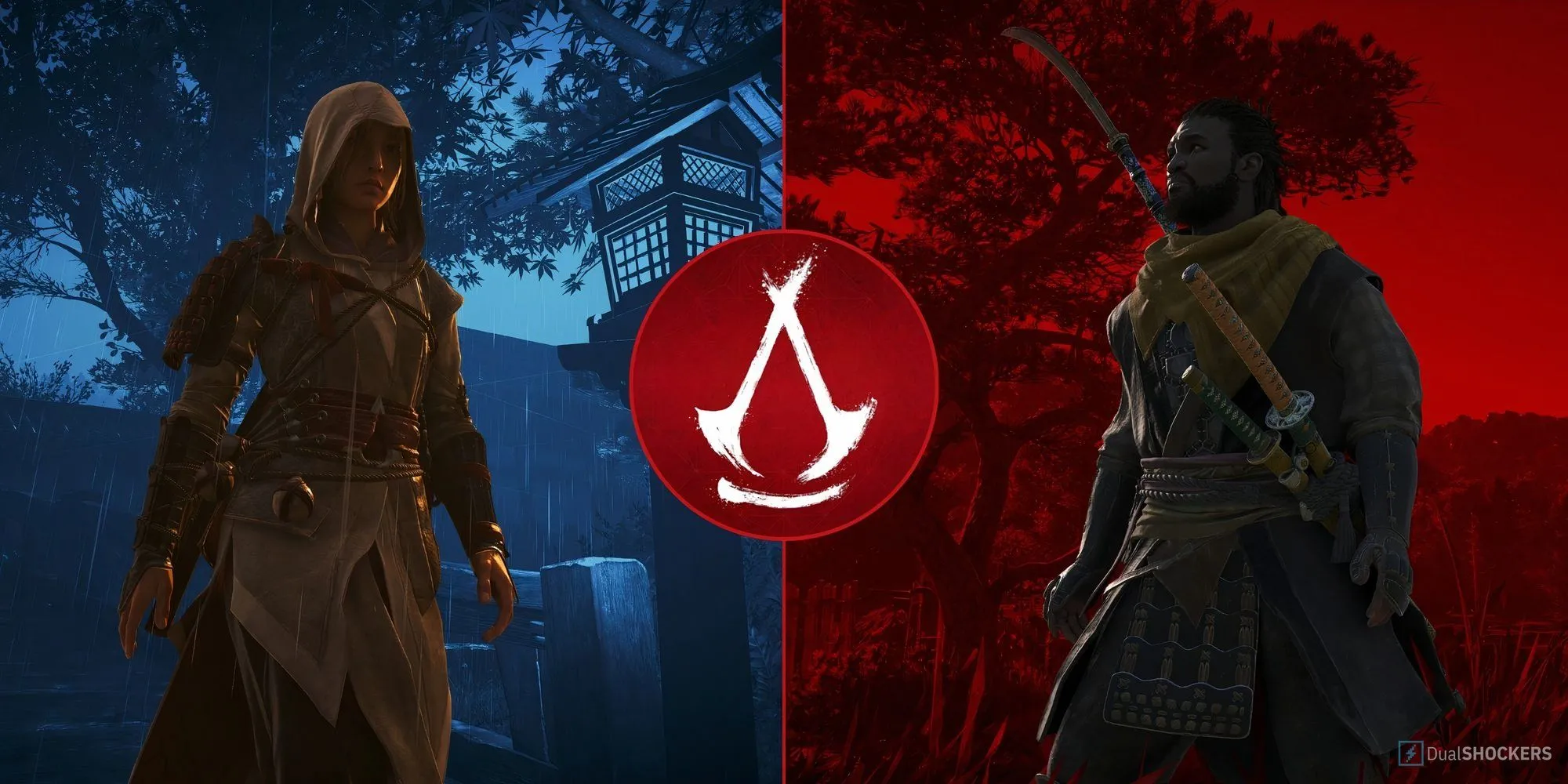 Hình ảnh so sánh hai nhân vật chính Yasuke và Naoe trong Assassin's Creed Shadows.