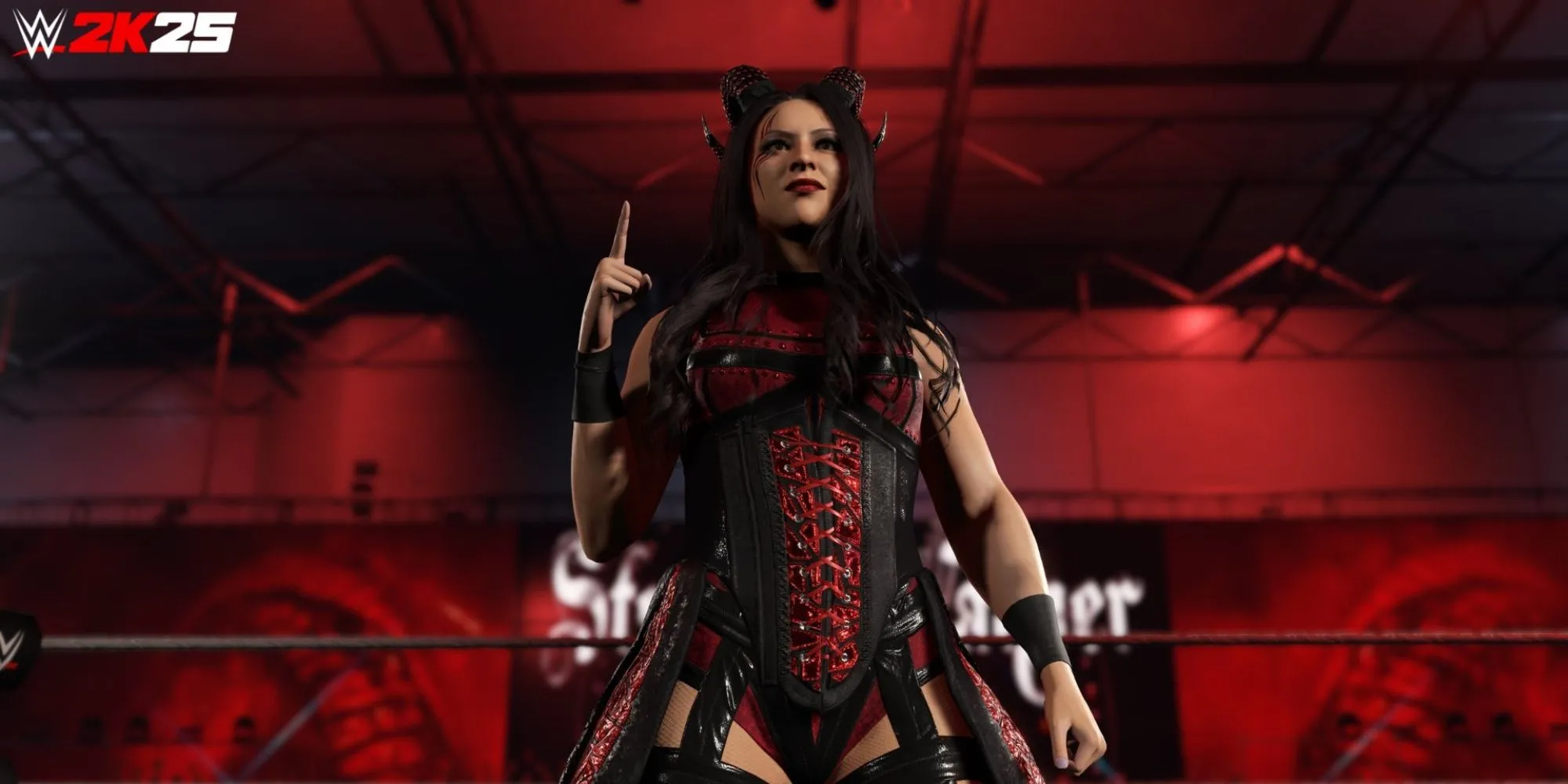 Hình ảnh Stephanie Vaquer với đai vô địch NXT Women's North American và NXT Women's Championship trong game WWE 2K25