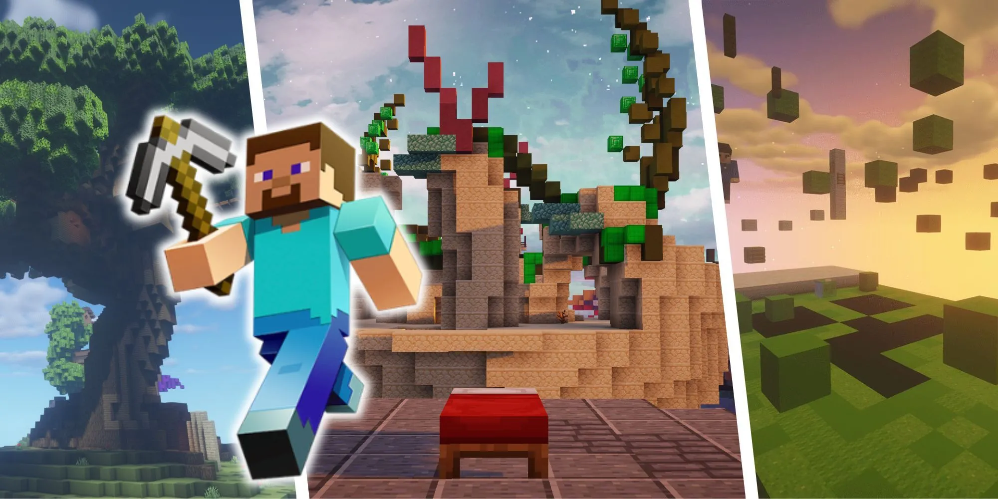 Hình ảnh tổng hợp các mini-game và nhân vật Steve trong Minecraft