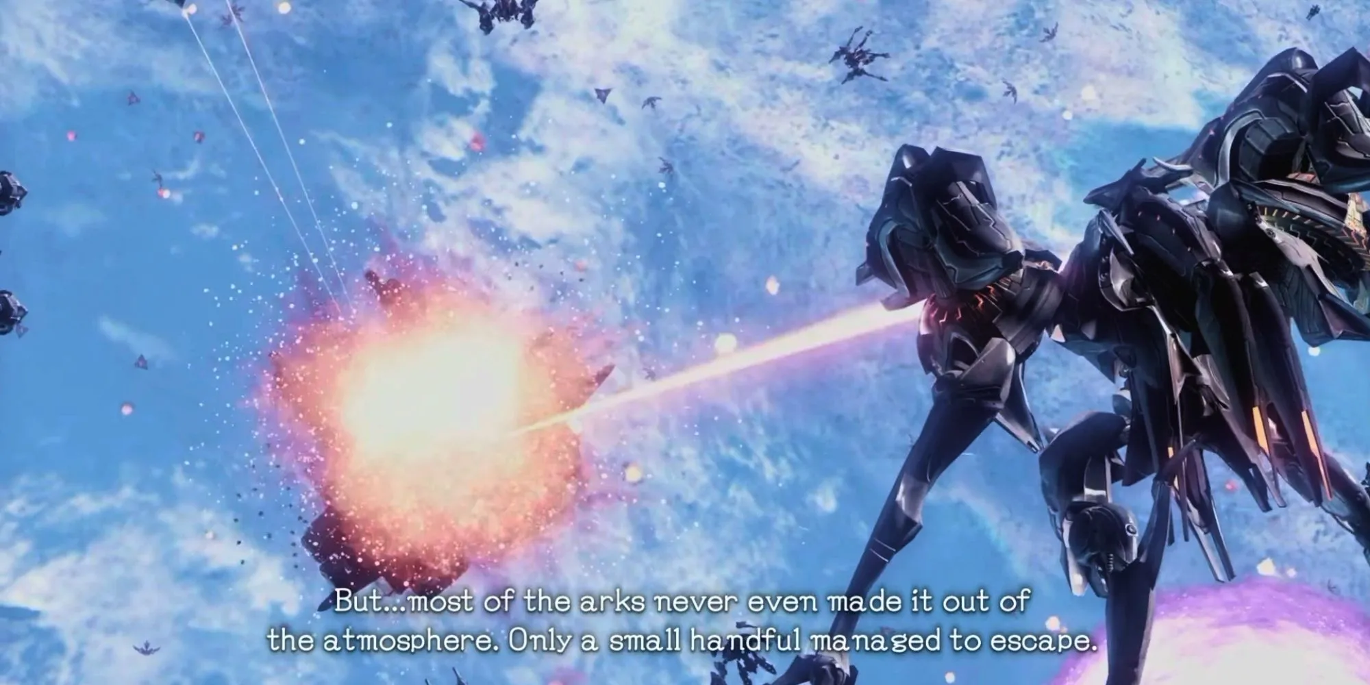 Hình ảnh Trái Đất bị các thế lực ngoài hành tinh tấn công và phá hủy trong Xenoblade Chronicles X Definitive Edition