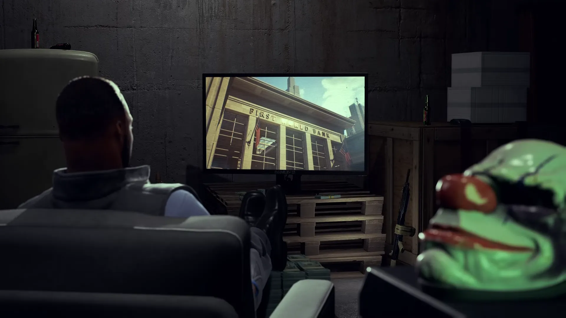 Hình ảnh từ teaser trailer của phi vụ First World Bank trong Payday 3