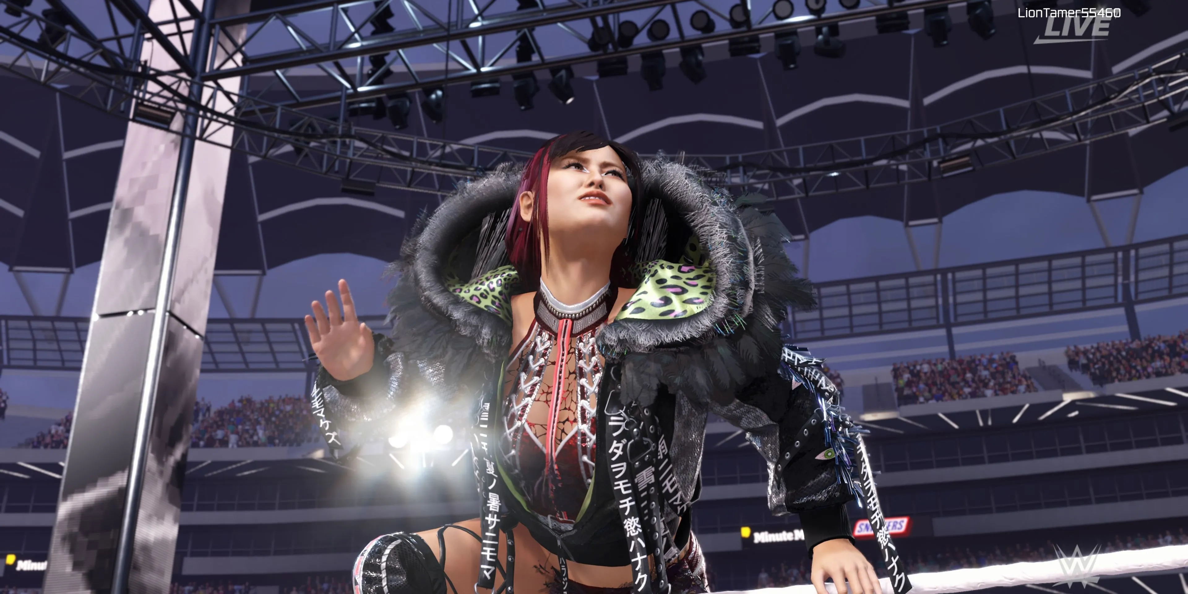 Iyo Sky, thiên tài bay lượn, thực hiện một pha kỹ thuật đẹp mắt trong game WWE 2K25.