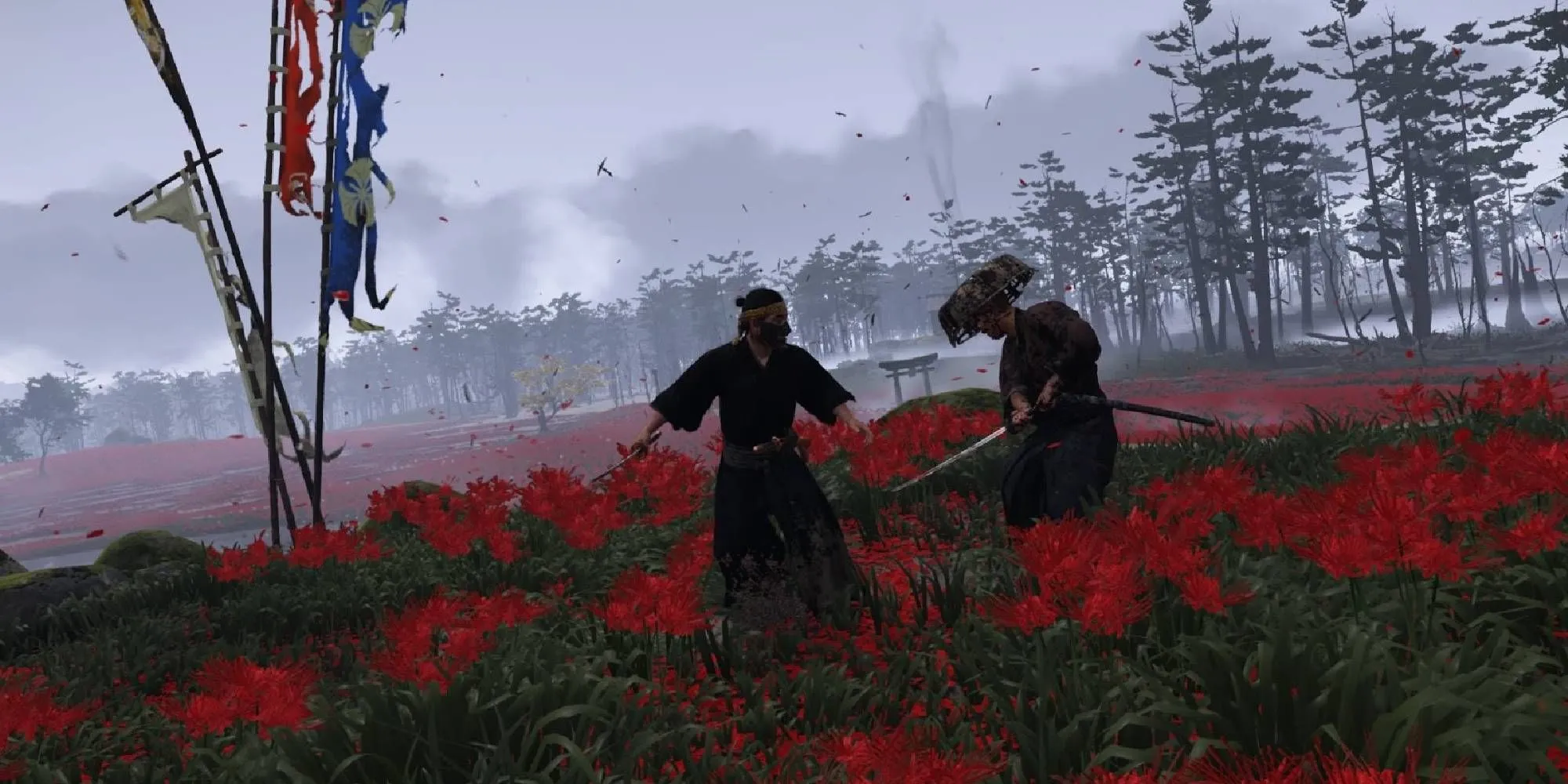 Jin Sakai trong Ghost of Tsushima quyet dau giua rung hoa bi ngan ruc ro