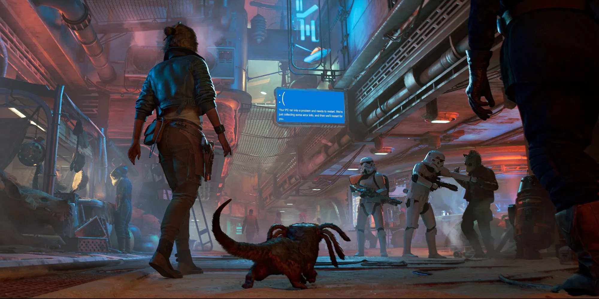Kay Vess và Nix trong một phân đoạn hành động lén lút đầy thử thách của Star Wars Outlaws